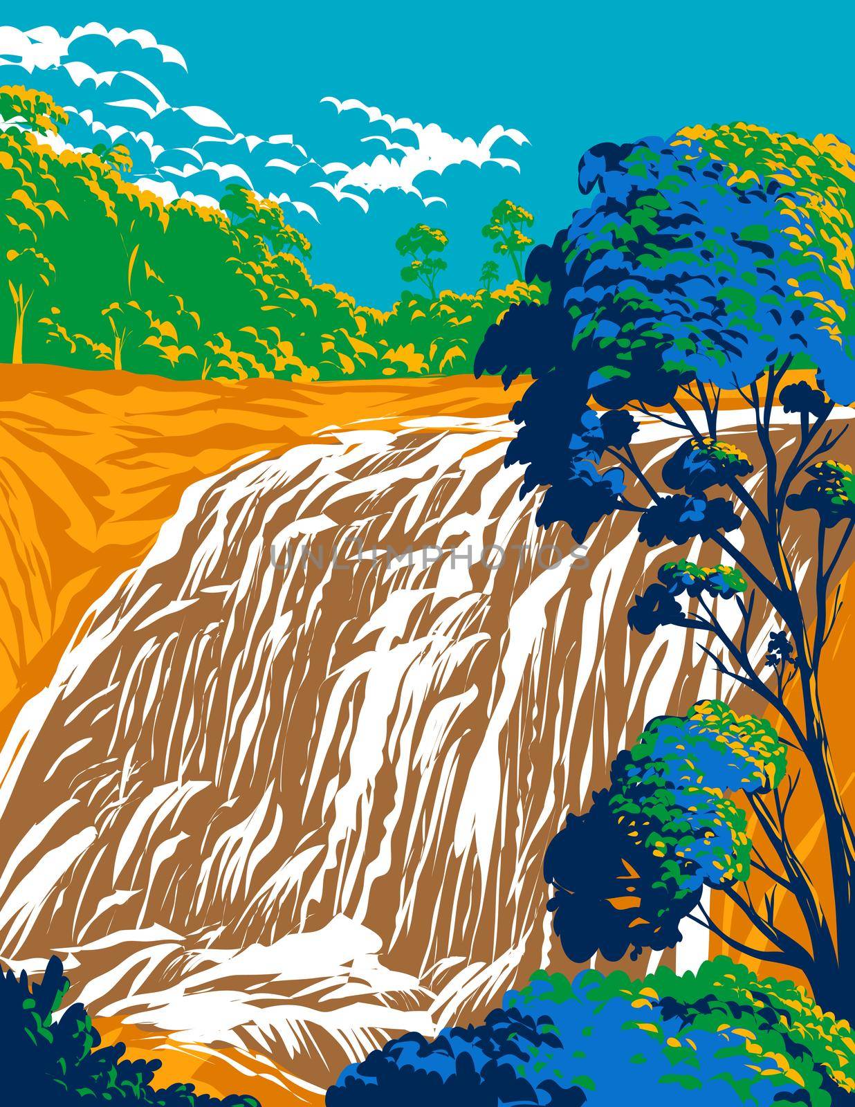 Basket Swamp National Park with Basket Swamp Falls in Tenterfield New South Wales Australia WPA Poster Art by patrimonio