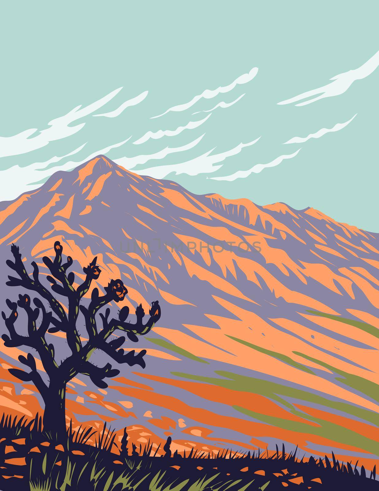 Franklin Mountains State Park with Cactus Located in El Paso Texas USA WPA Poster Art by patrimonio