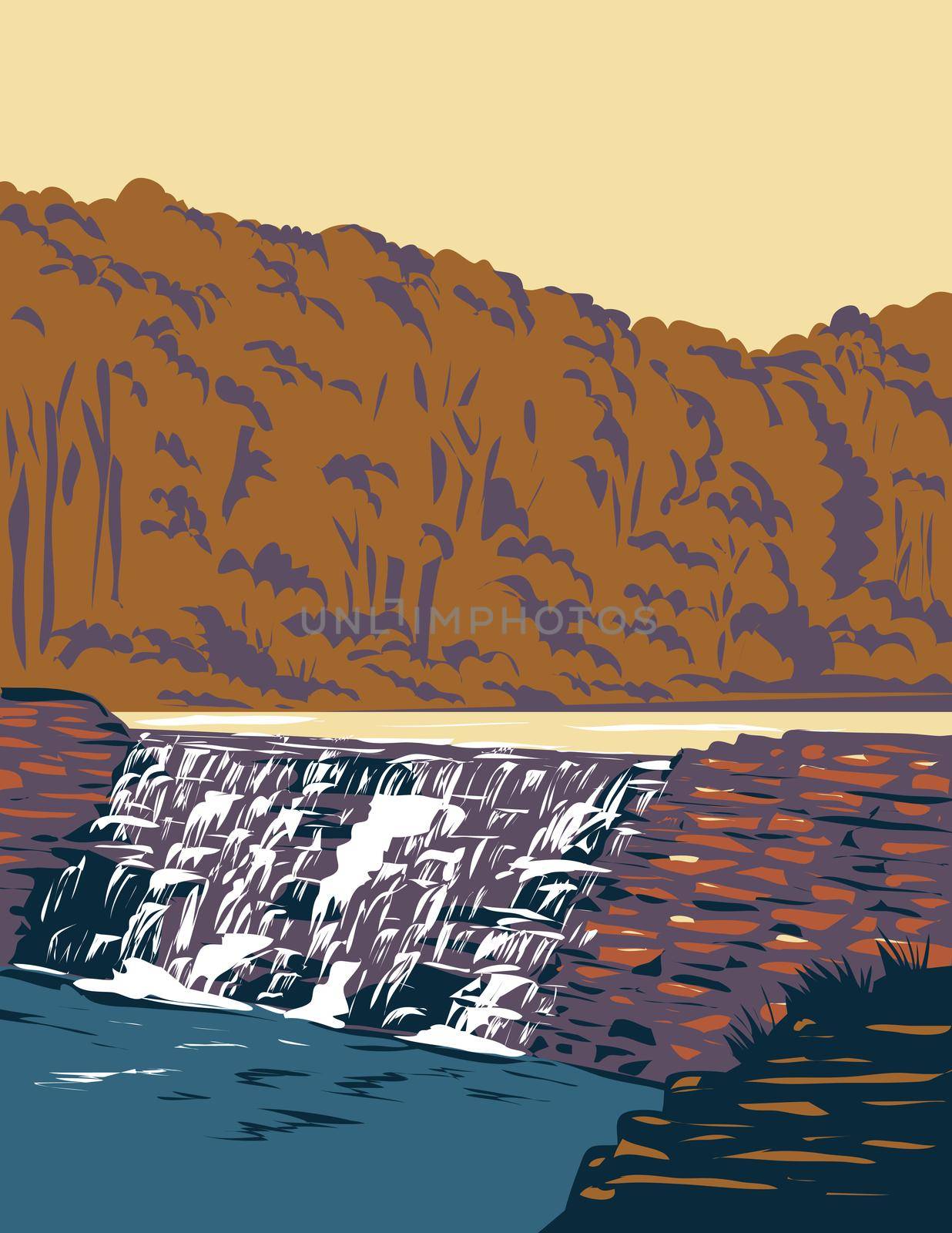 Devil's Den State Park Waterfall at Butterfield Trail in the Ozark Mountains in Northwest Arkansas WPA Poster Art by patrimonio