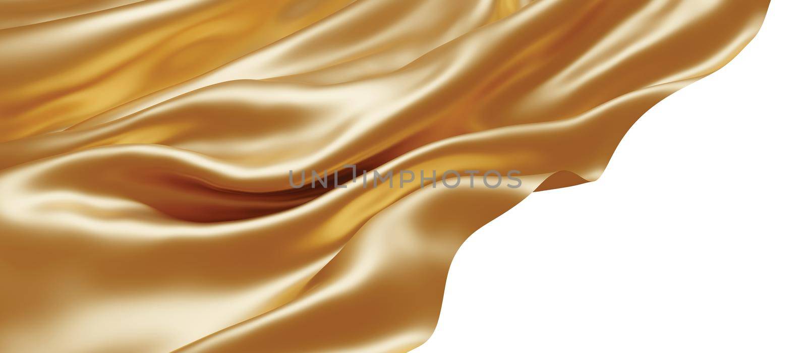 Gold fabric flying in the wind isolated on white background 3D render