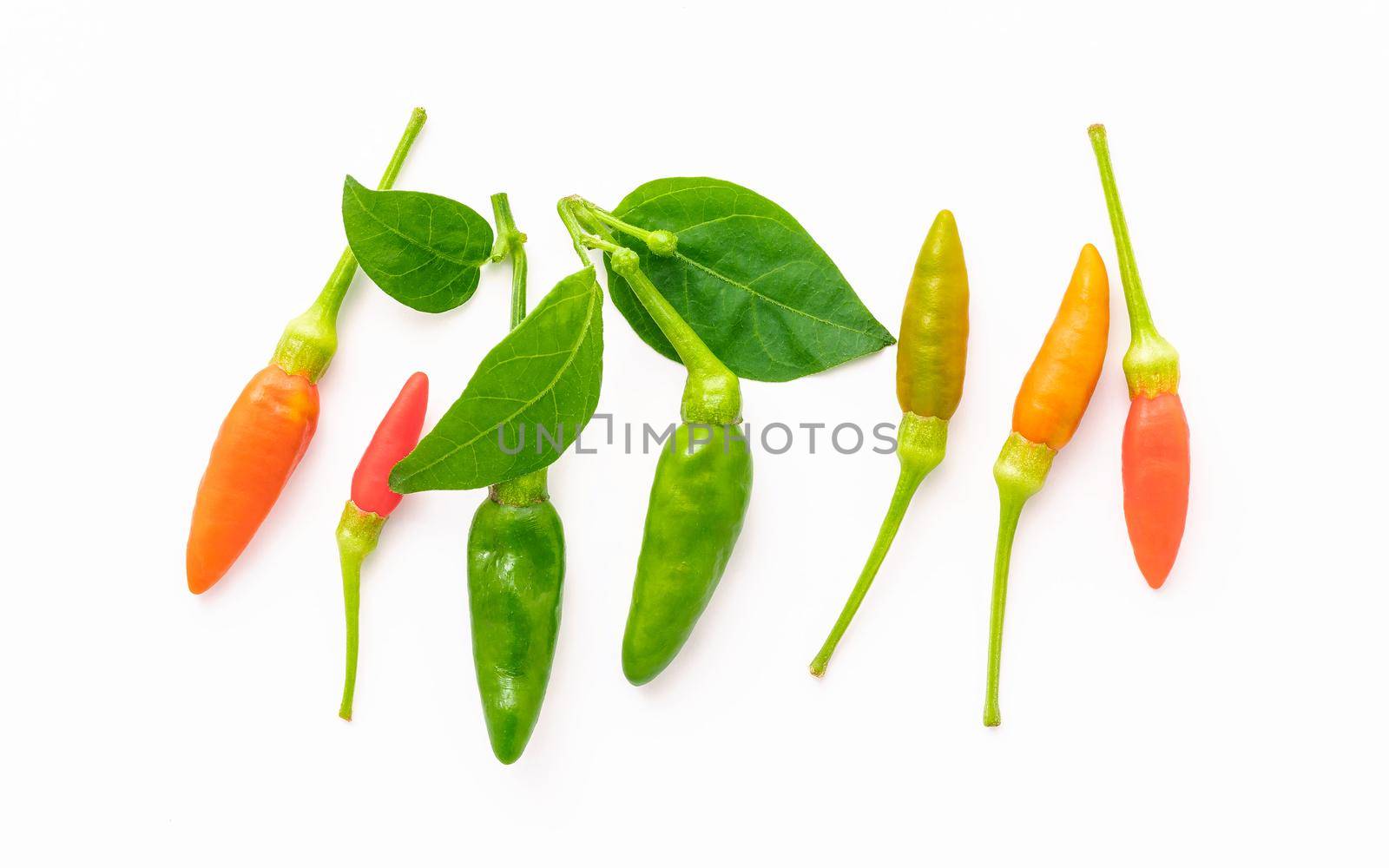 Fresh Thai bird's eye chillies isolated on white background. by kerdkanno