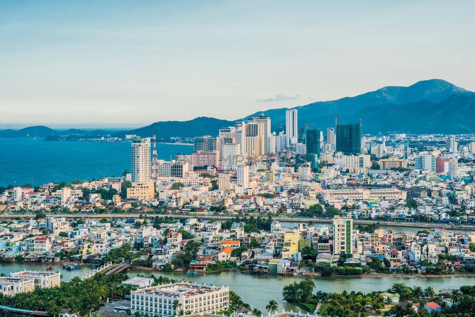 Panoramic daytime view of Nha Trang city, popular tourist destination in Vietnam.