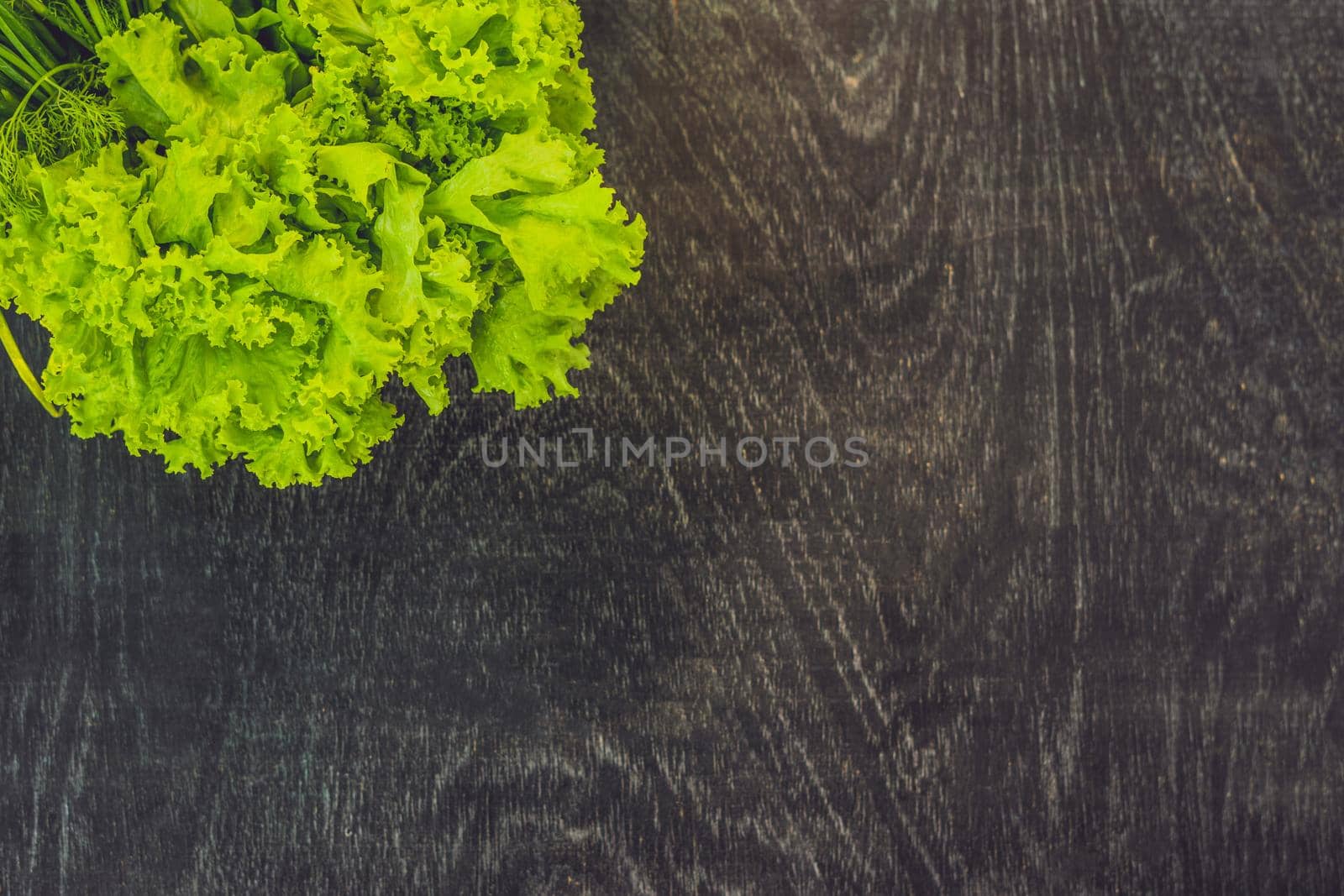 A variety of fresh organic herbs on an old wooden background.