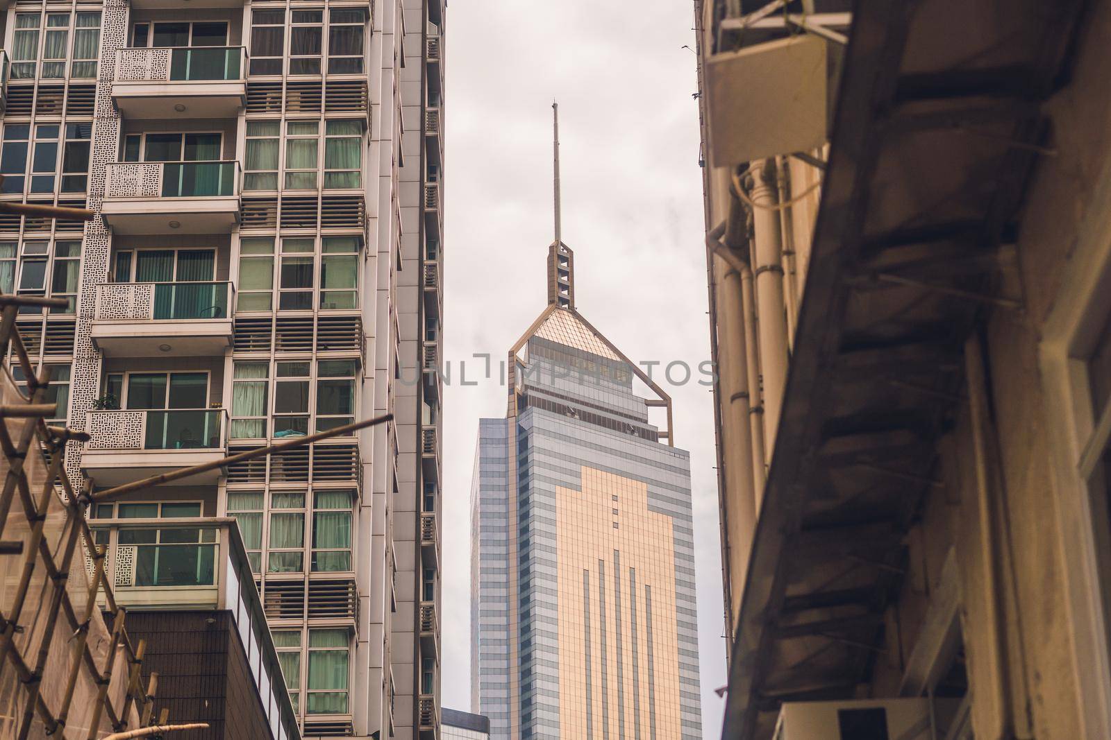 Hong Kong - May, 25, 2017 Toned image of modern office buildings in central Hong Kong.