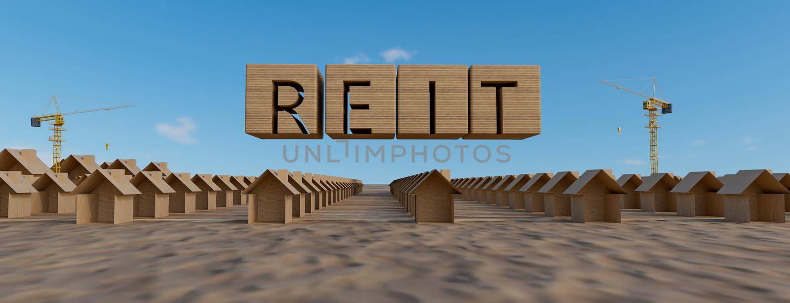 Concept image of Business Acronym REIT as Real Estate Investment Trust. 3d illustration