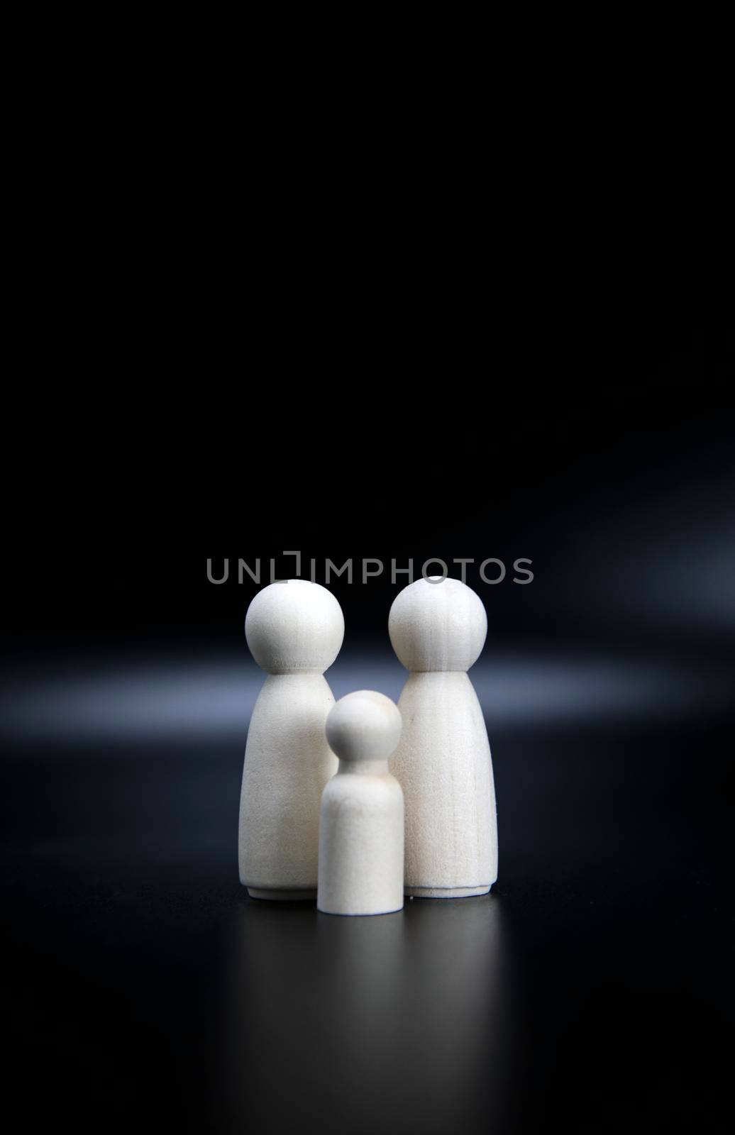 Family figure portrait of father child, isolated on black background, with copy space, Family,lifestyle concept space for text