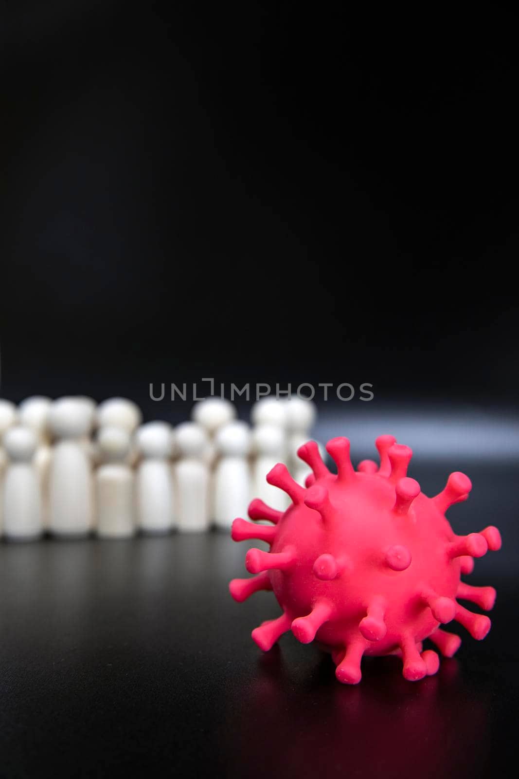 group of people standing against bacteria, virus covid-19, Social distancing black background copy space space for text