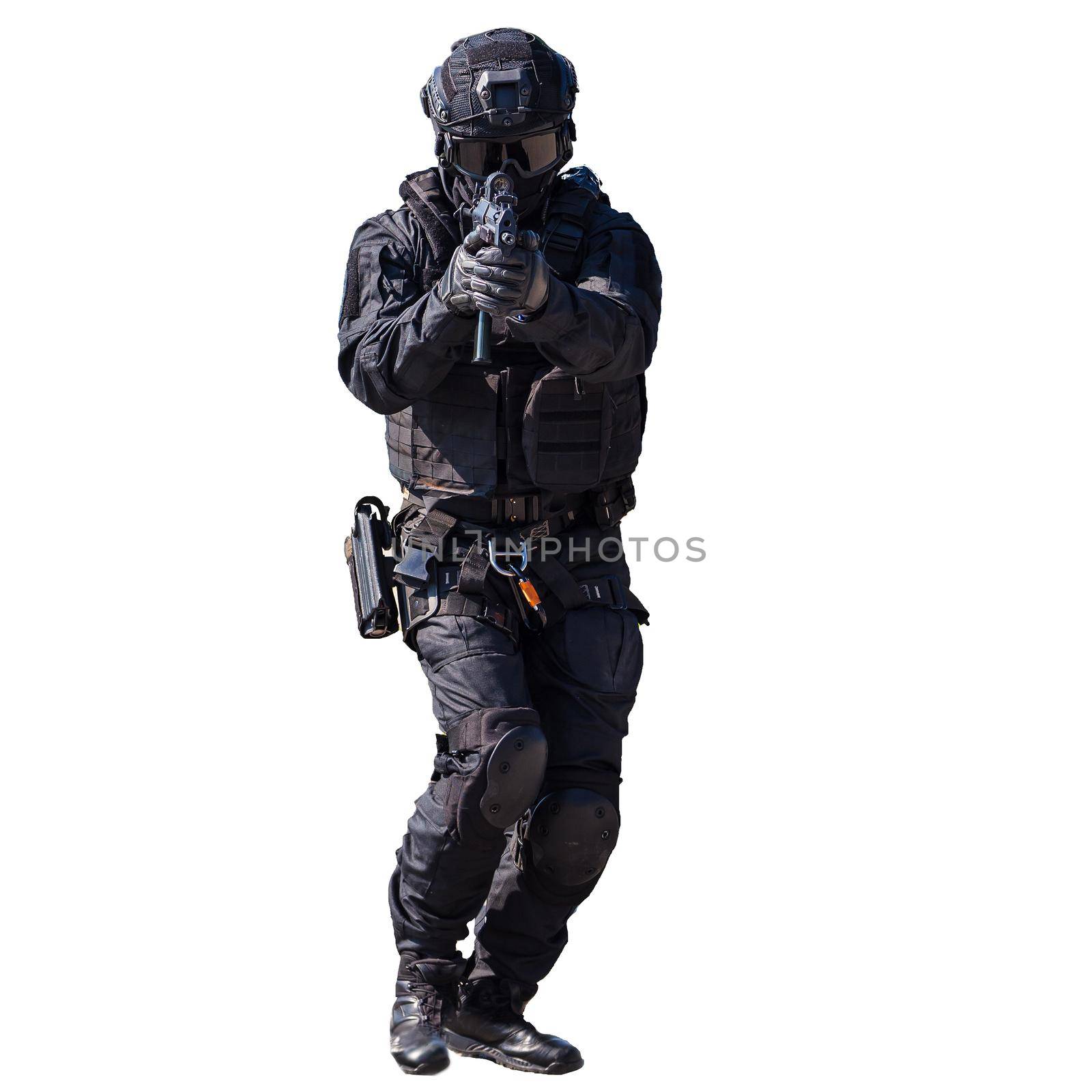 Special forces member in action isolated on white background by xbrchx