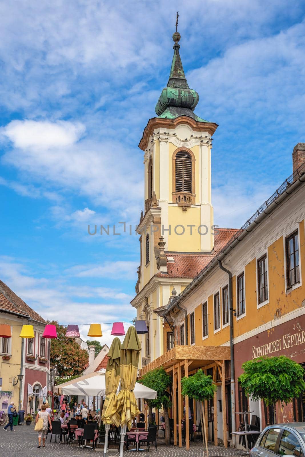 Szentendre, Hungary 19.08.2021. Historical building on a streets of the old town of Szentendre, Hungary, on a sunny summer day