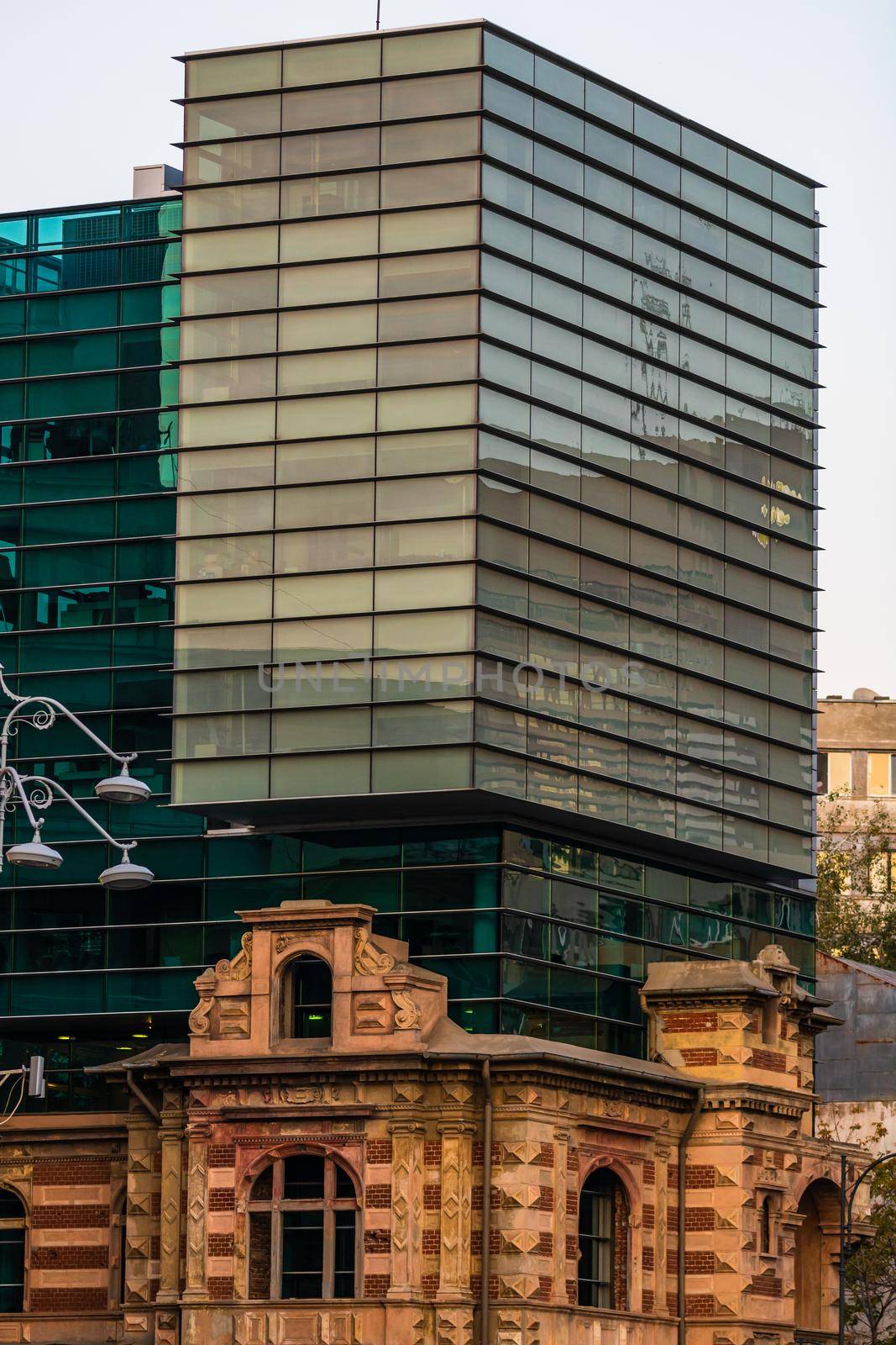 Detail view of the modern building of the Union of Romanian Architects in downtown Bucharest, Romania, 2020 by vladispas