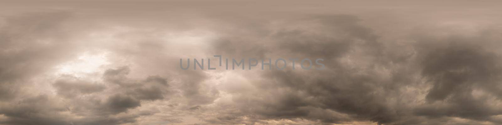 Overcast sky panorama on sunset with Cumulus clouds in Seamless spherical equirectangular format as full zenith for use in 3D graphics, game and aerial drone 360 degree panoramas for sky replacement. by Matiunina