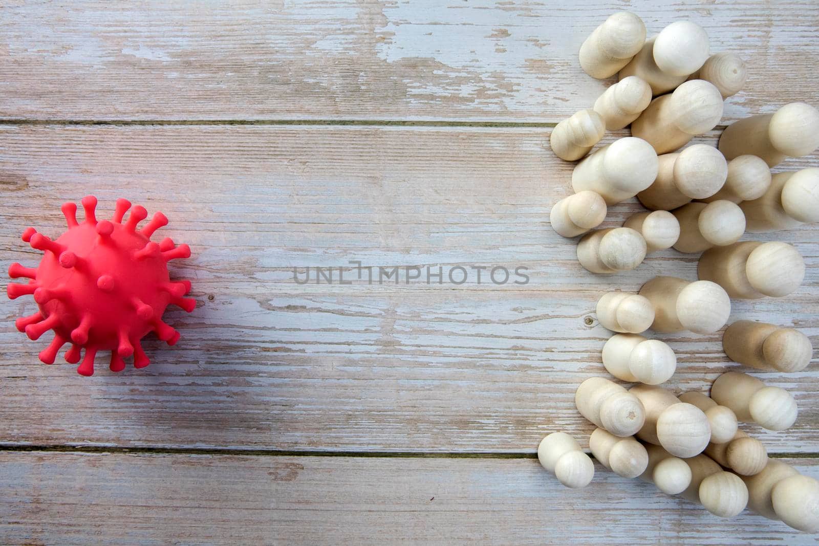 group of people standing against bacteria, virus covid-19, Social distancing wooden background copy space space for text
