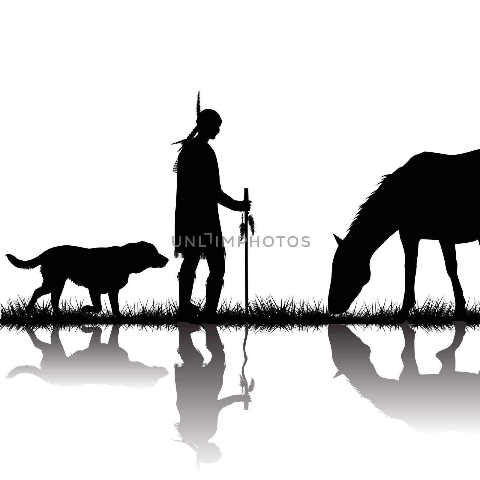 American indian with horse and dog by hibrida13