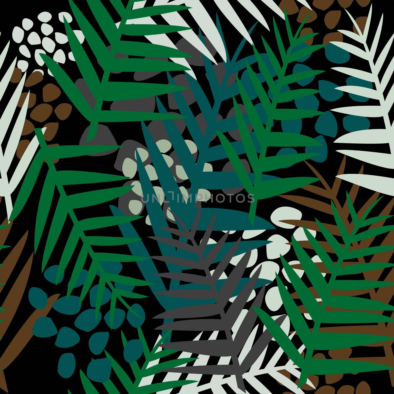 Tropical Jungle Dark Background with fern leaves