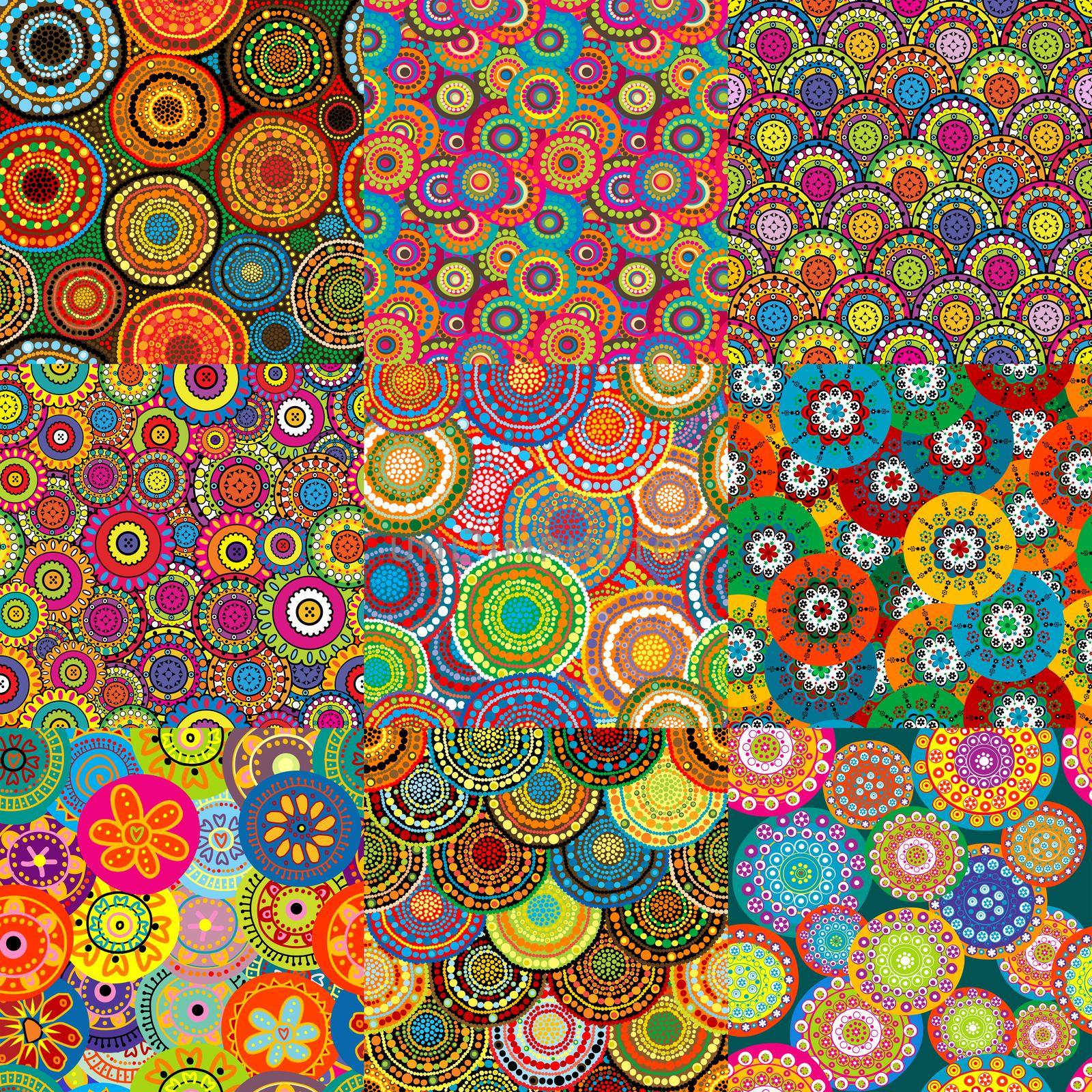 Set of nine colorful floral patterns by hibrida13