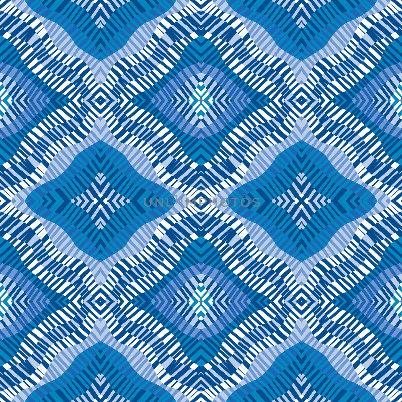 Blue striped pattern in geometrical shapes