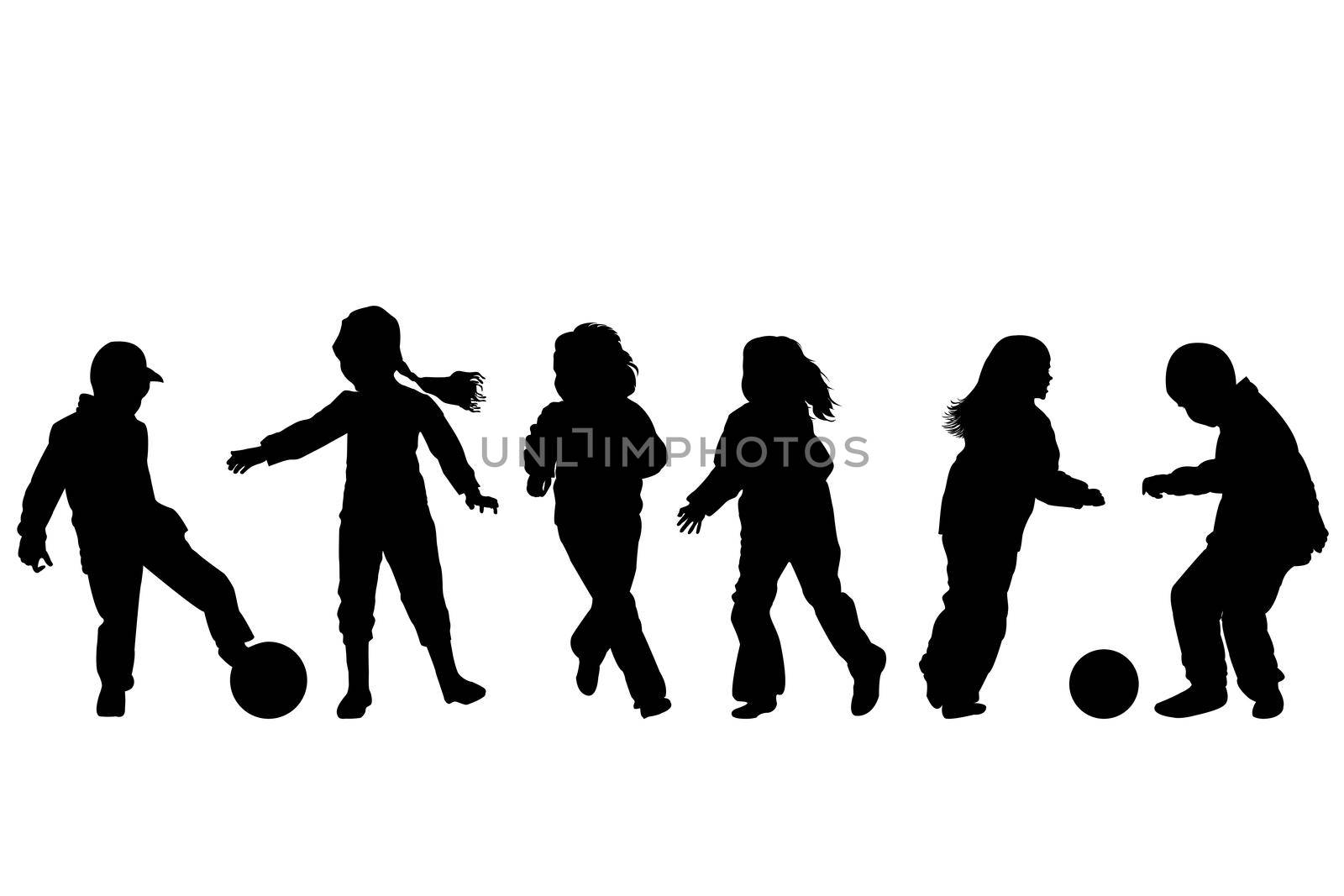 Black silhouettes of children playing isolated on white background by hibrida13