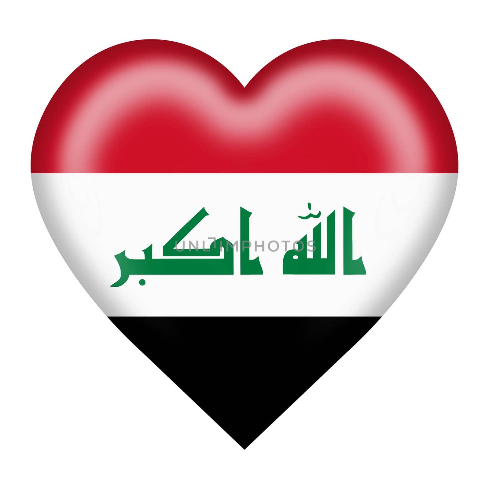 An Iraq flag heart button isolated on white with clipping path 3d illustration