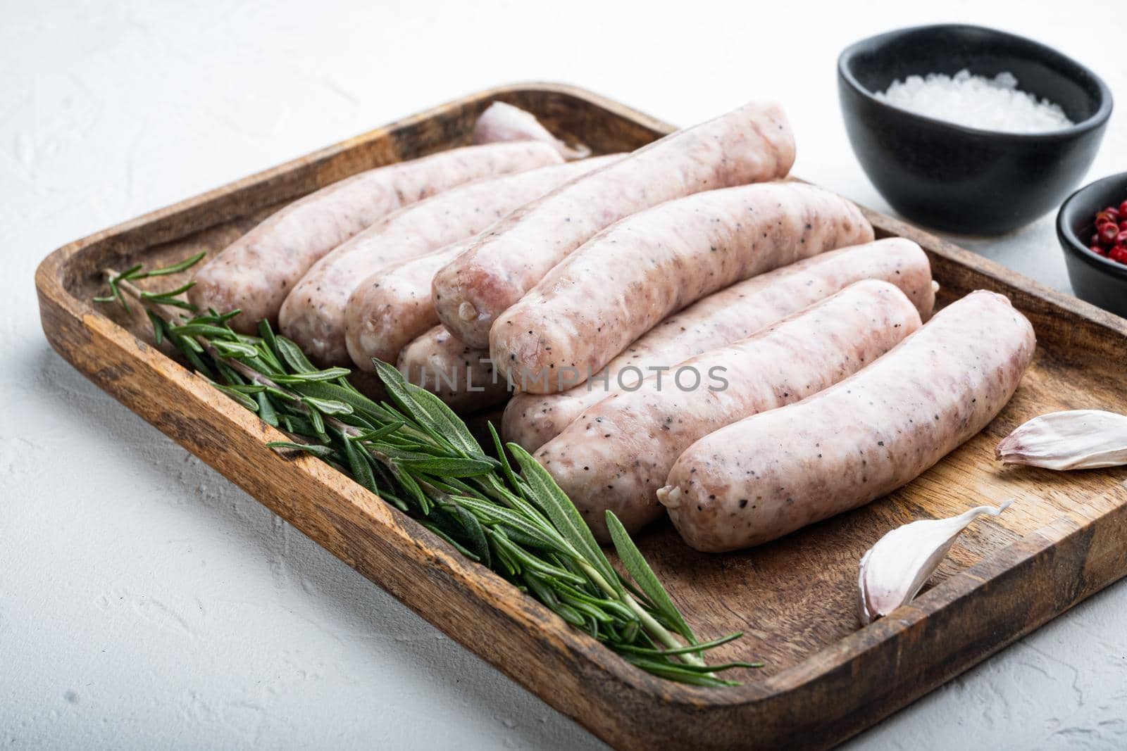 Traditional mest sausages, on white background.