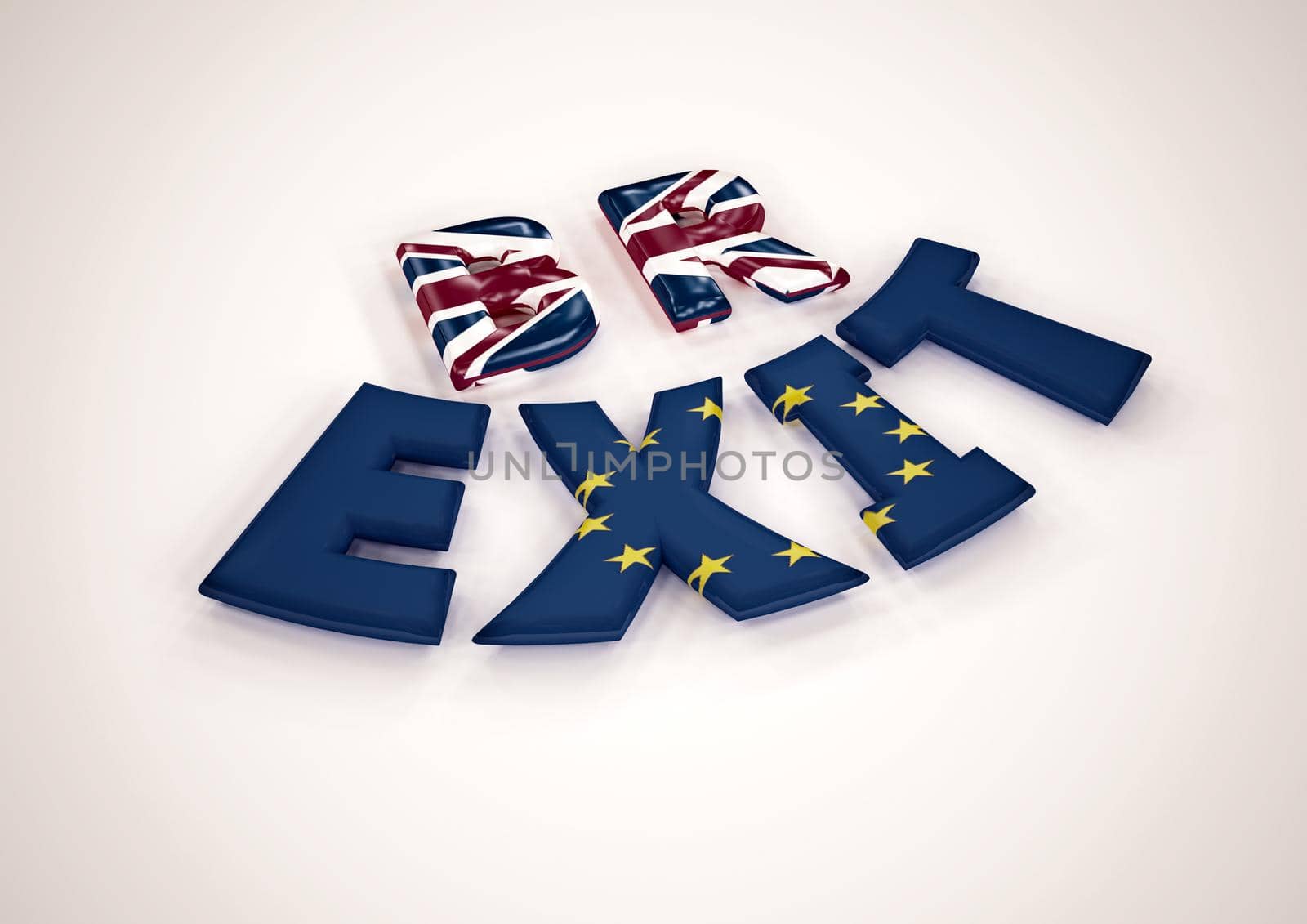 Glossy three-dimensional inscription Br Exit on dimensional background. 3D illustration.