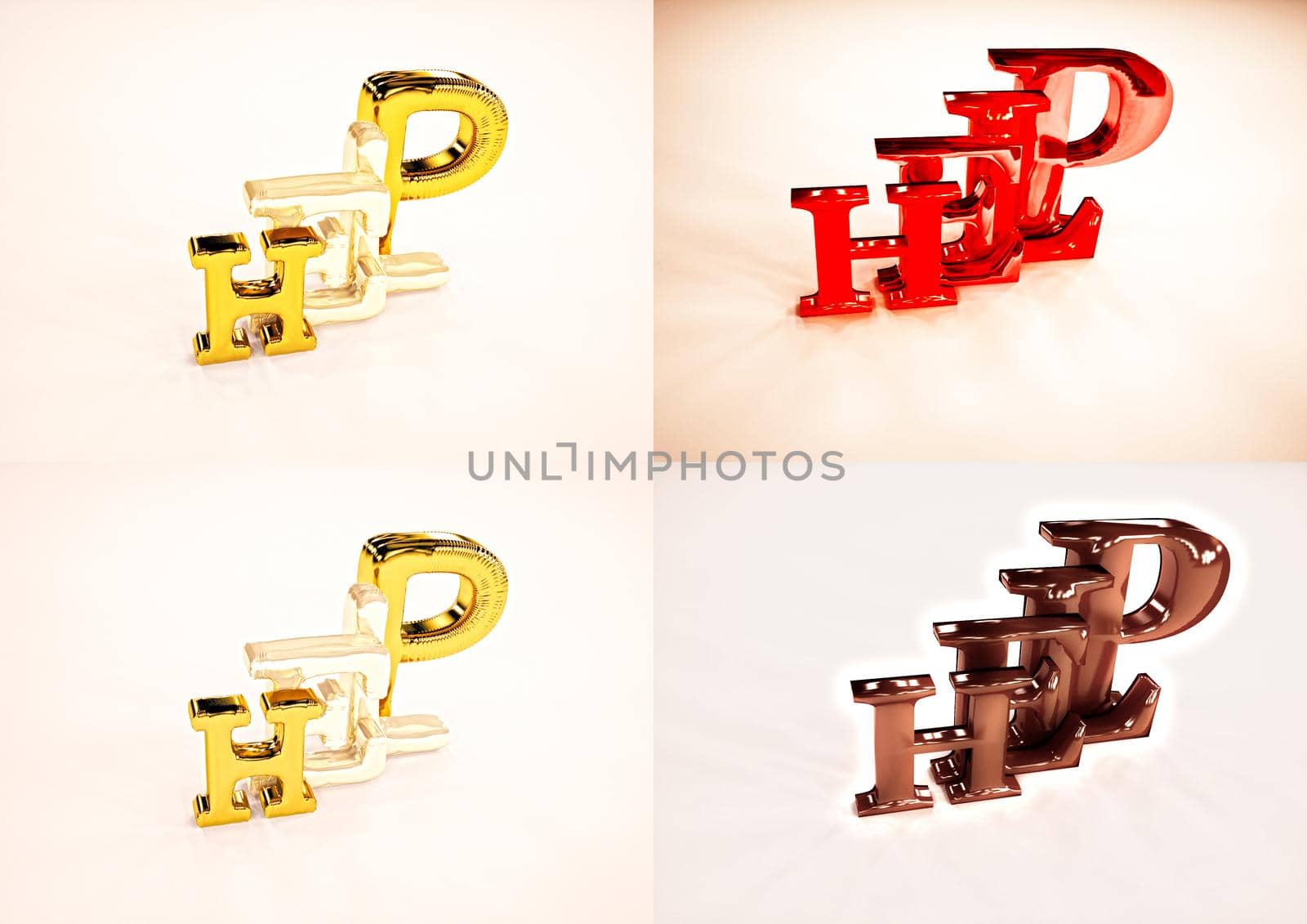 Set of pictures 3D word HELP isolated on white background. 3D illustration.