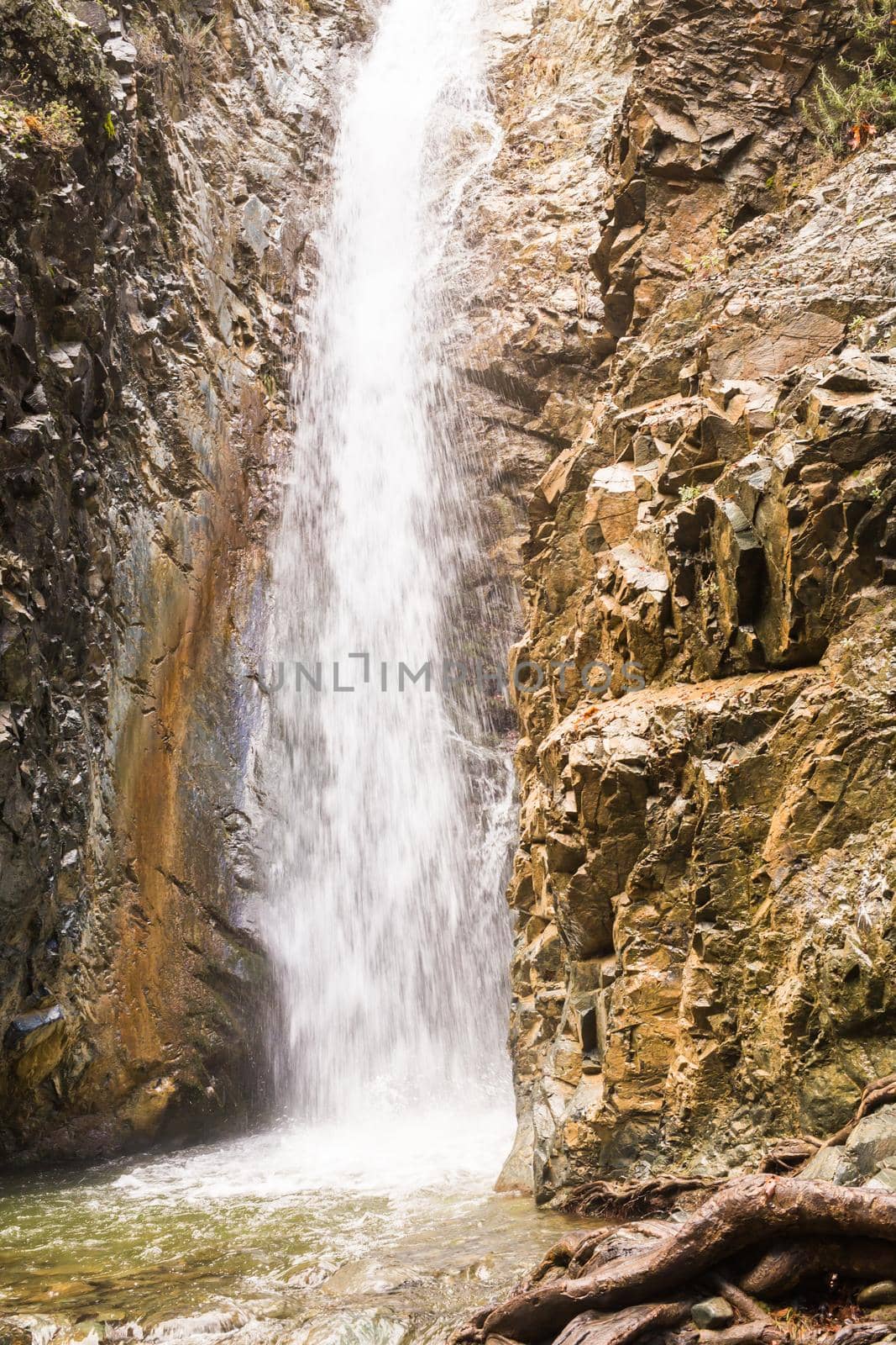 Autumn landscape with a waterfall in Troodos, Cyprus by Satura86