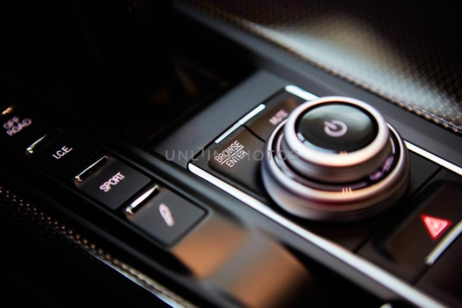Luxury car tune control panel. Modern car interior.