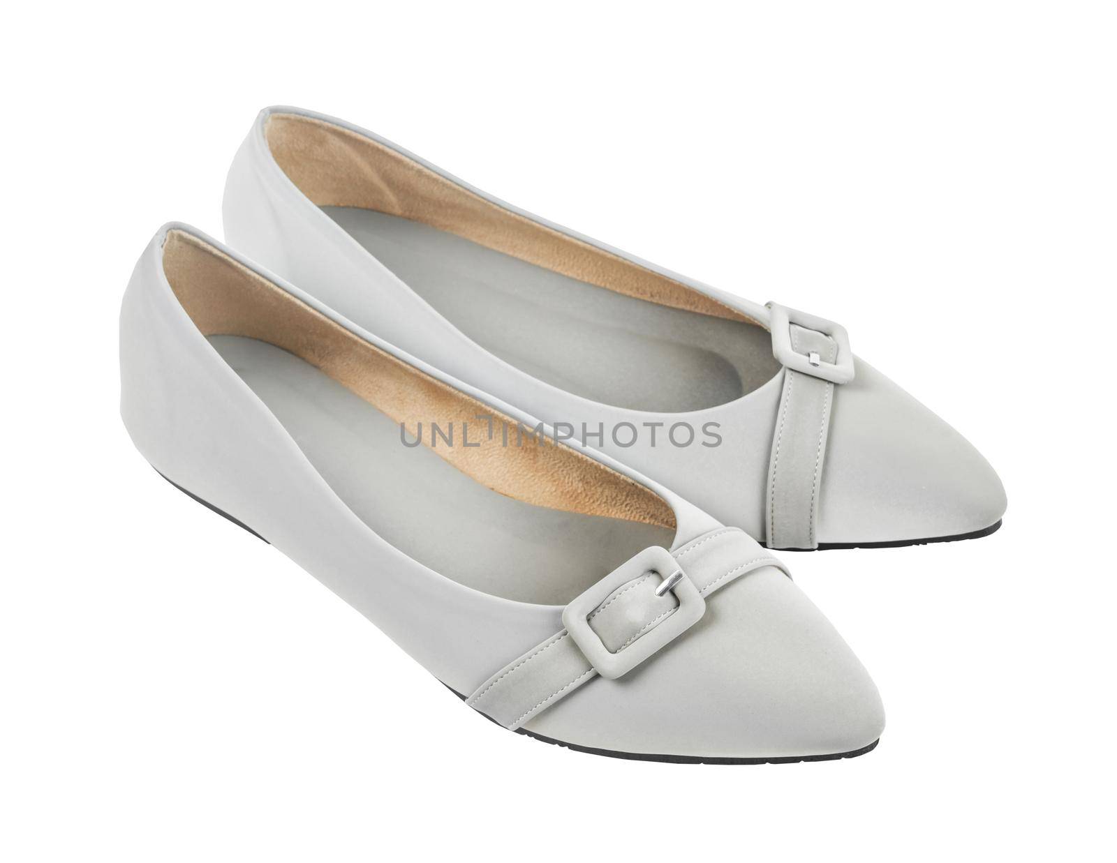 Pair of grey women's shoes isolated on a white background, Save clipping path.