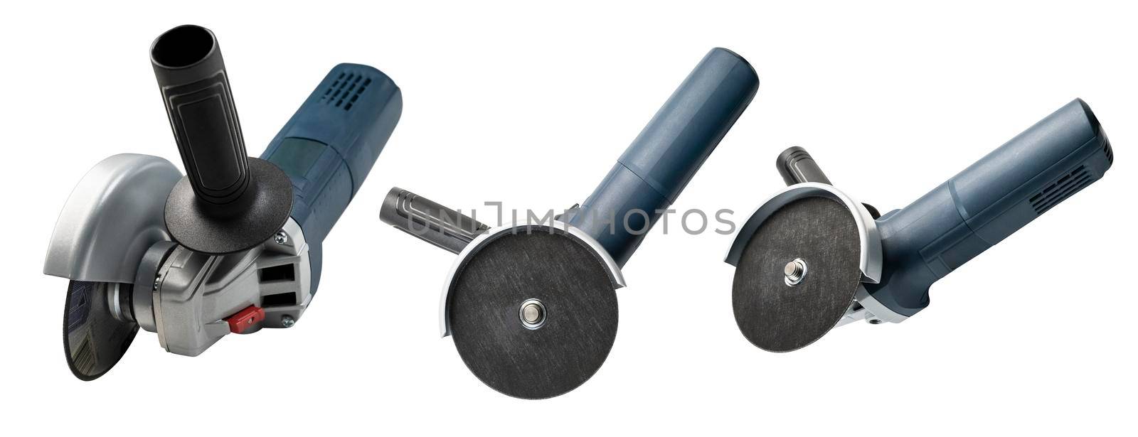 electric grinding machine in different angles on a white background.