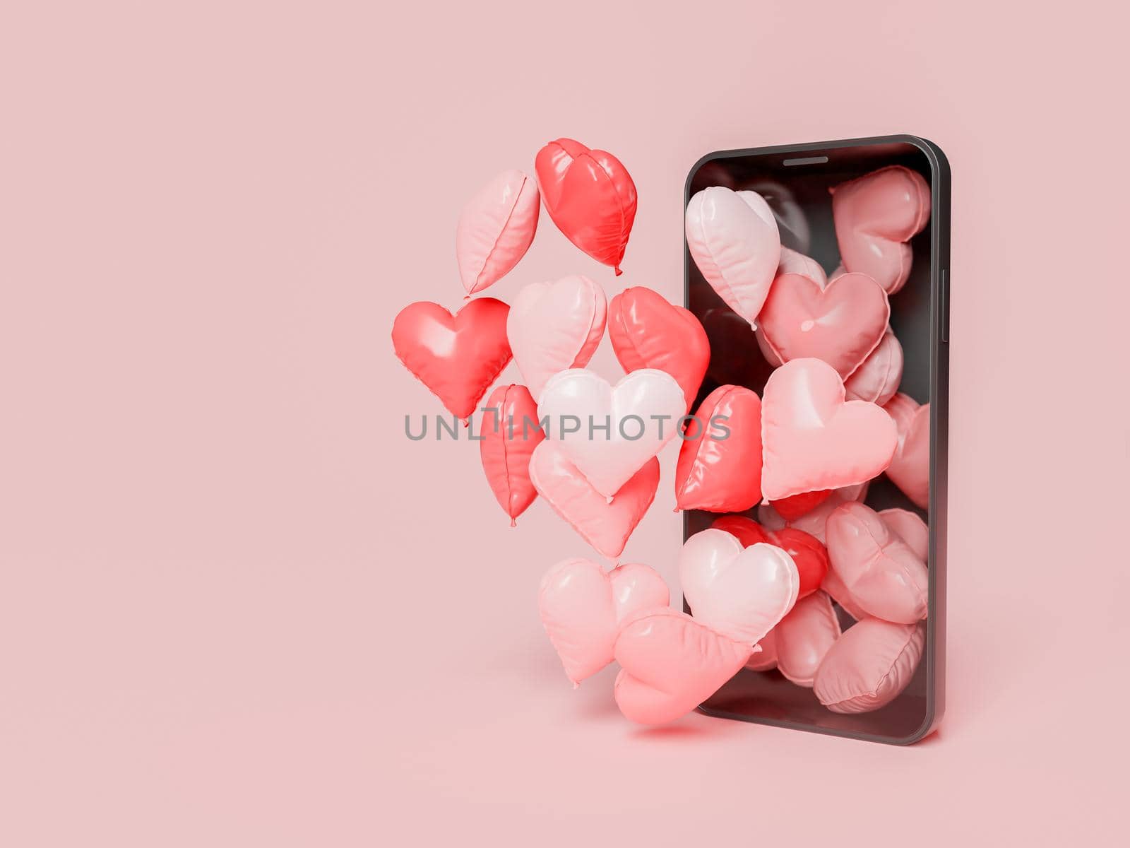 mobile phone with many heart balloons coming out of the screen by asolano