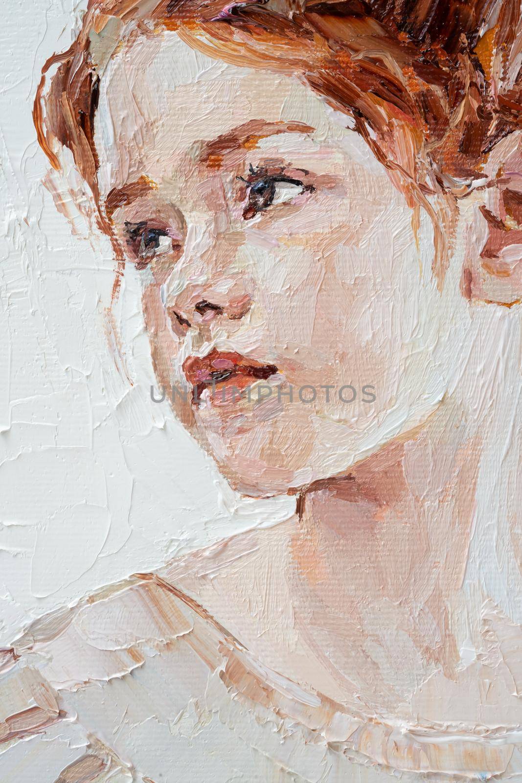 .Little girl on a white background. Oil painting on canvas.