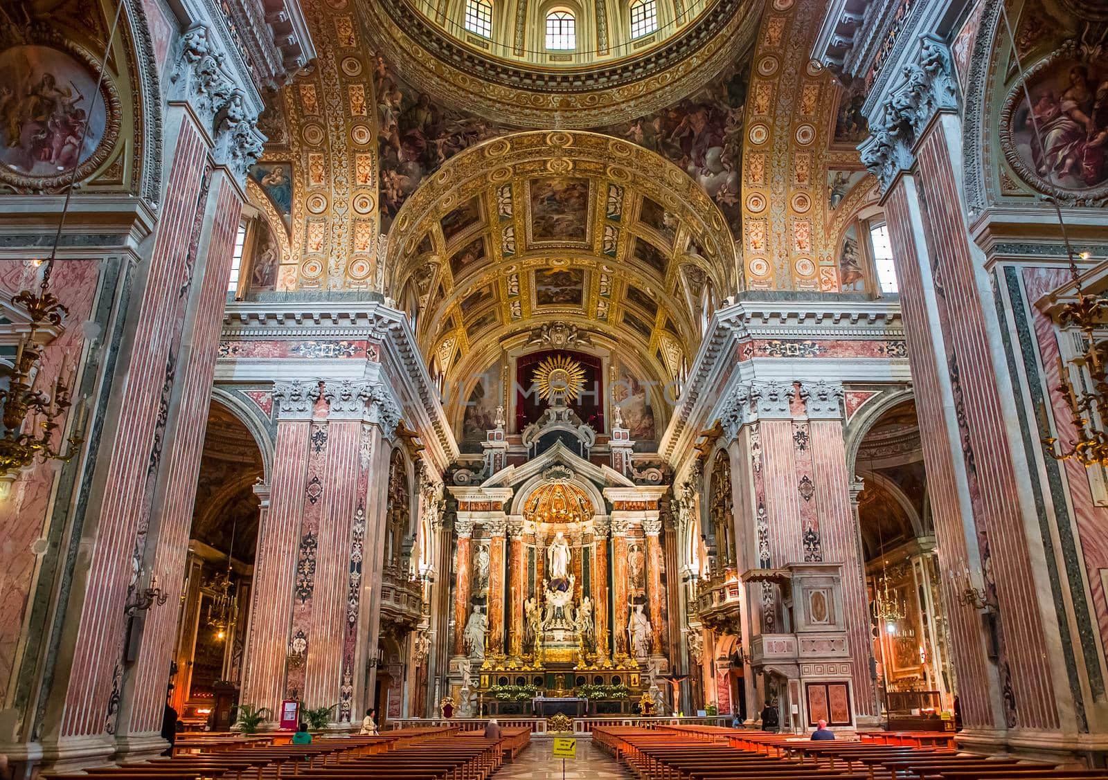 NAPLES, ITALY – MAY 15, 2014: Interiors and details of barroco church of the Gesu Nuovo, built year 1601, May 15, 2014,  in  Naples, Italy.
