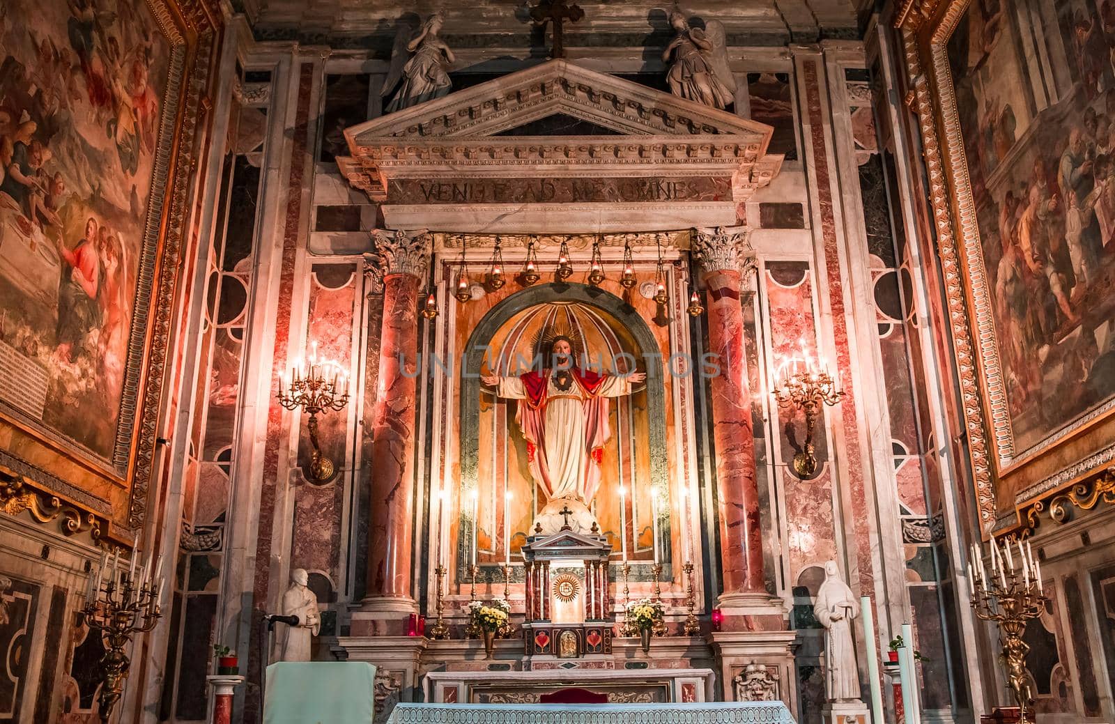 NAPLES, ITALY – MAY 15, 2014: Interiors and details of barroco church of the Gesu Nuovo, built year 1601, May 15, 2014,  in  Naples, Italy.