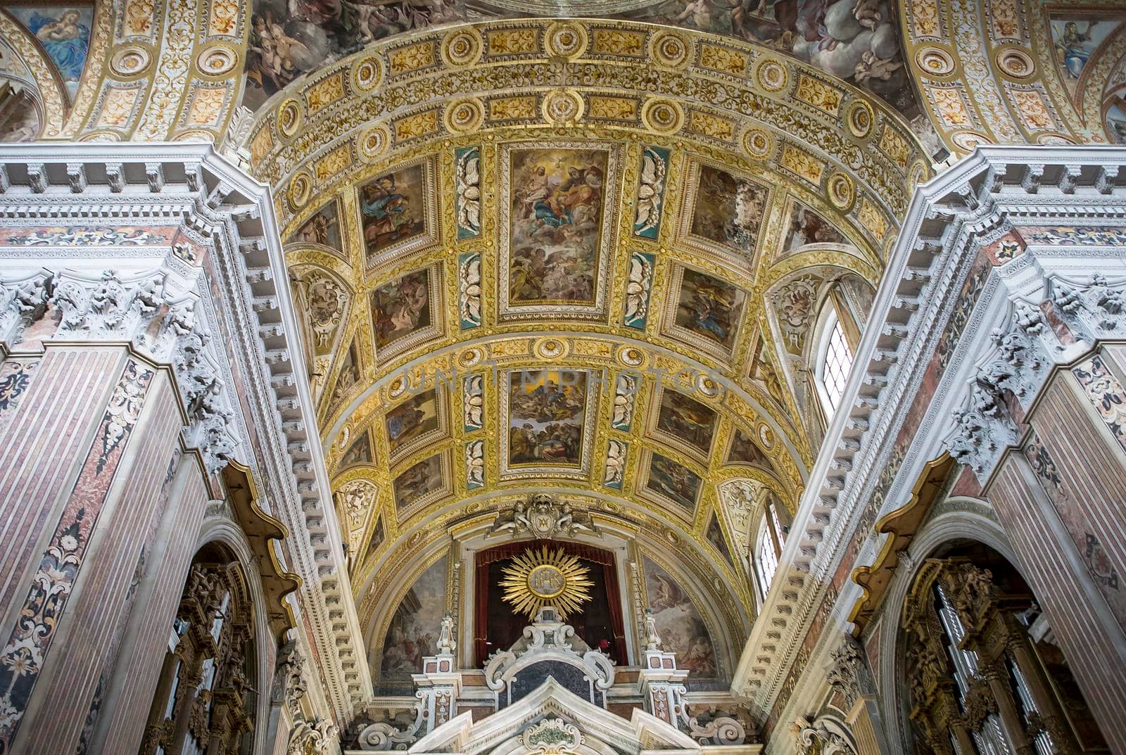 NAPLES, ITALY – MAY 15, 2014: Interiors and details of barroco church of the Gesu Nuovo, built year 1601, May 15, 2014,  in  Naples, Italy.