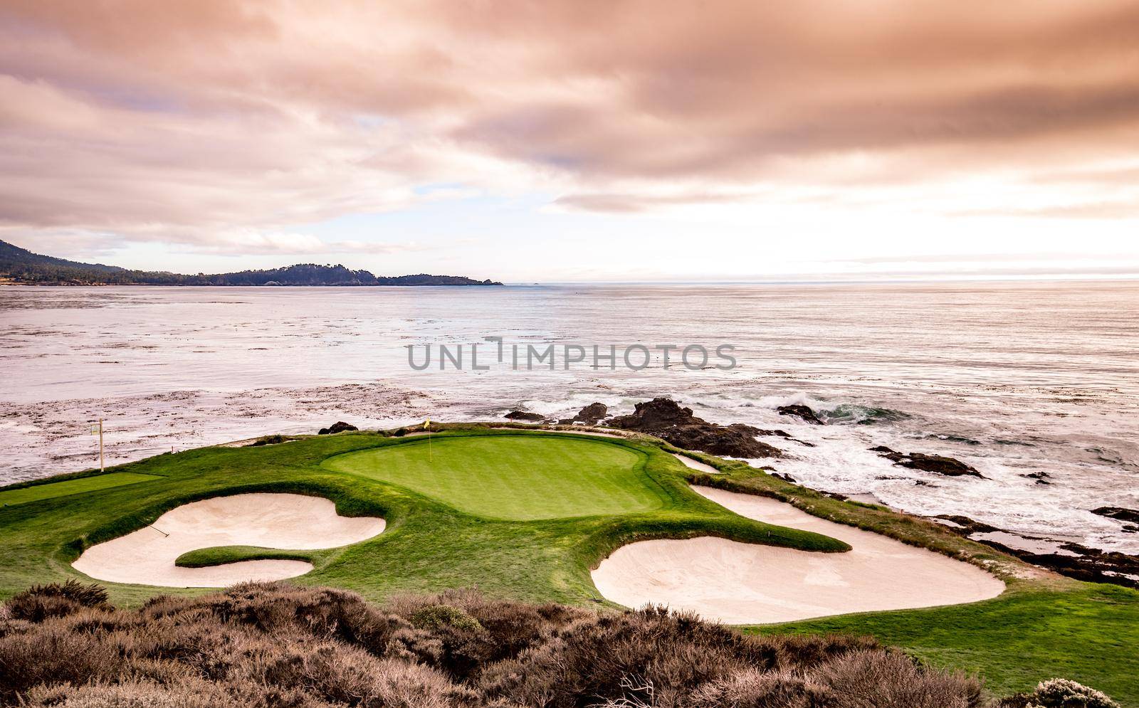 Coastline golf course, greens and bunkers in California, usa