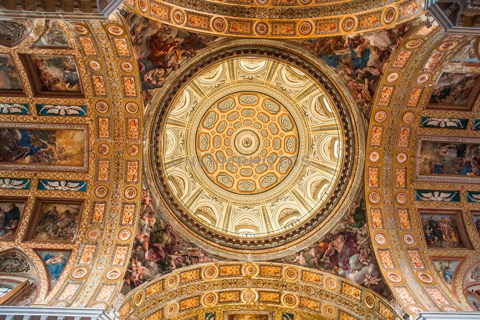 NAPLES, ITALY – MAY 15, 2014: Interiors and details of barroco church of the Gesu Nuovo, built year 1601, May 15, 2014,  in  Naples, Italy.