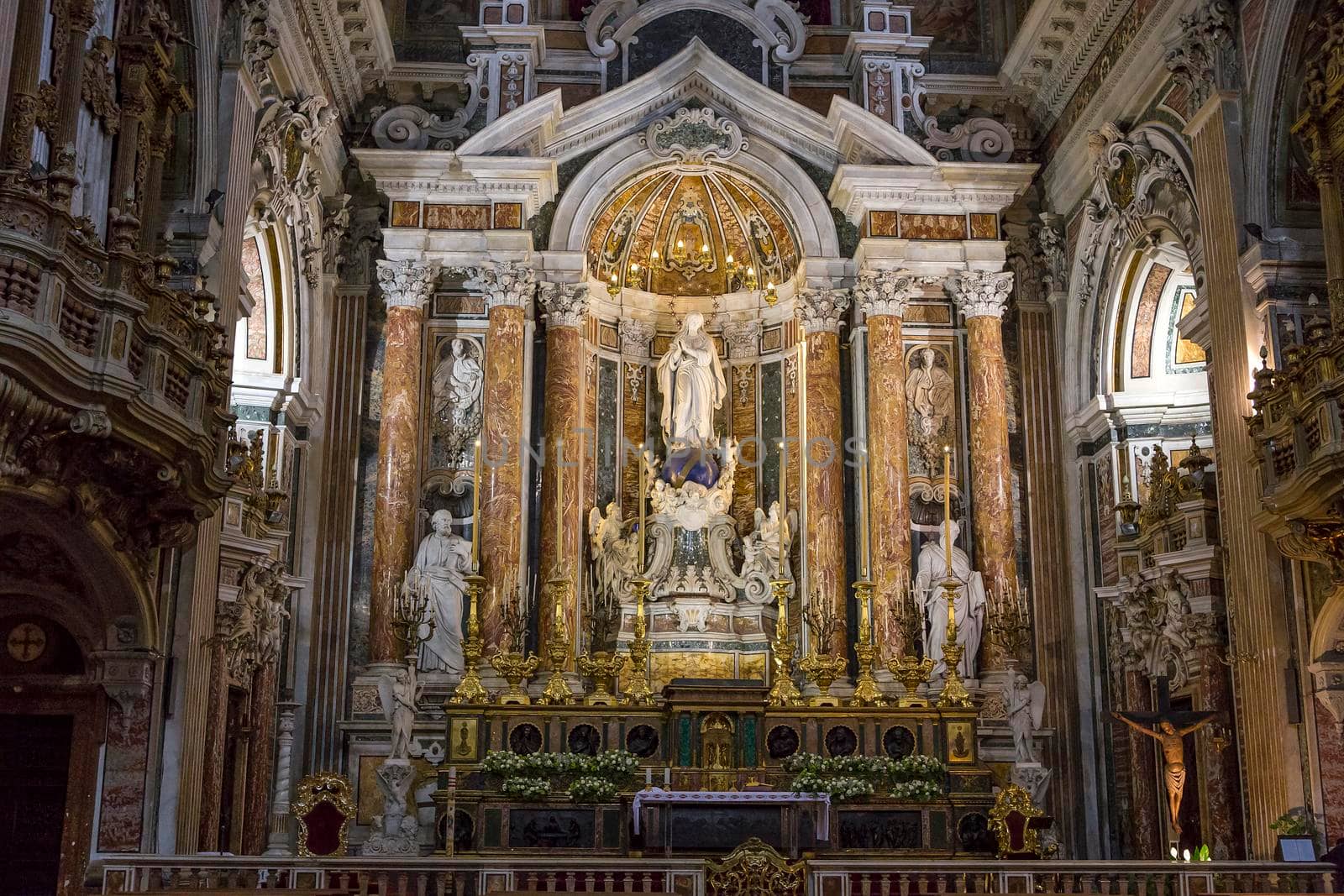 NAPLES, ITALY – MAY 15, 2014: Interiors and details of barroco church of the Gesu Nuovo, built year 1601, May 15, 2014,  in  Naples, Italy.