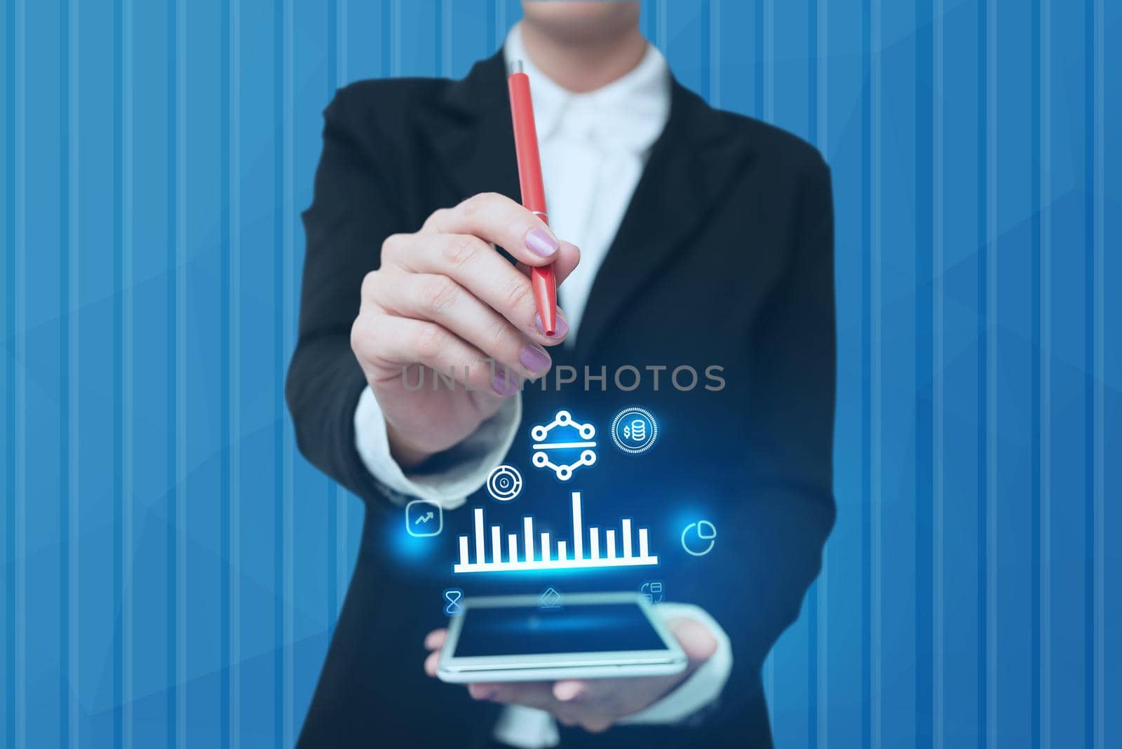 Lady Pressing Screen Of Mobile Phone Showing The Futuristic Technology