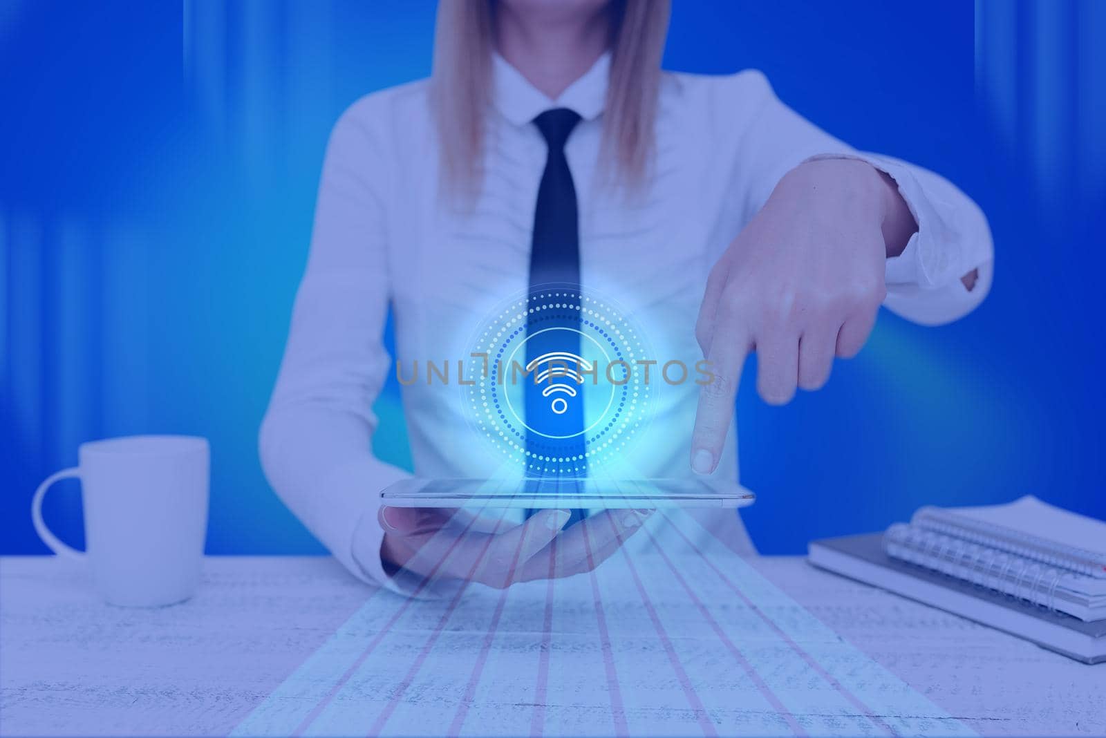 Lady Pressing Screen Of Mobile Phone Showing The Futuristic Technology