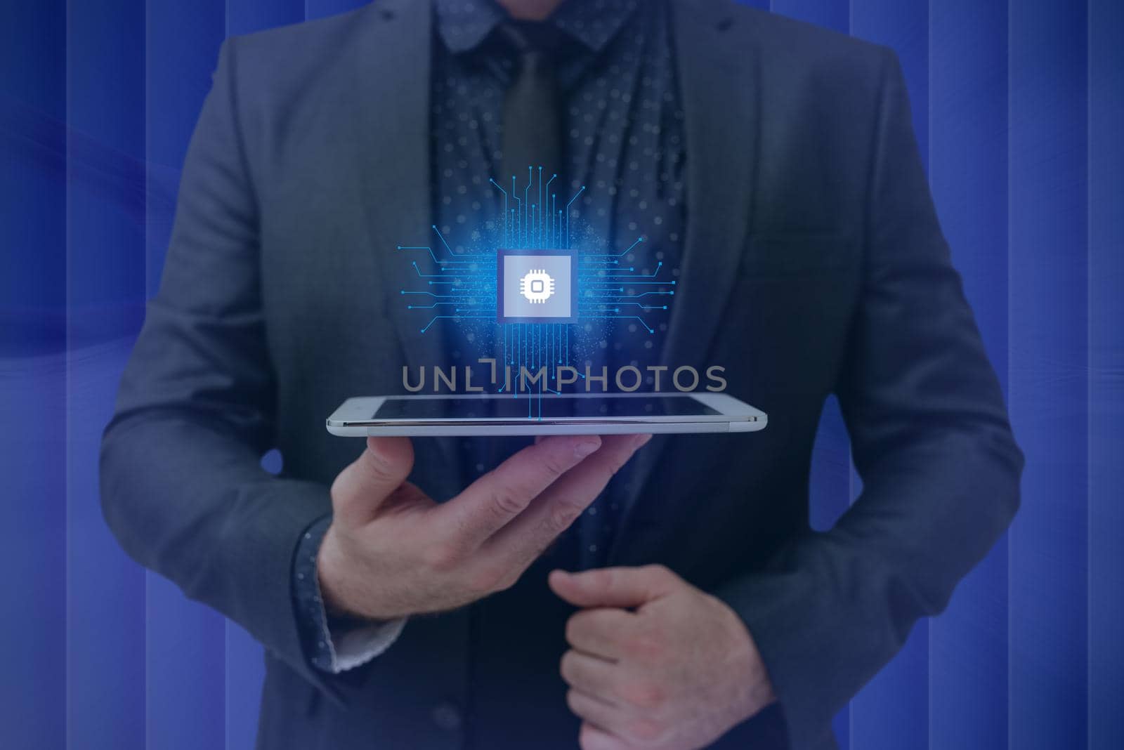 Man holding Screen Of Mobile Phone Showing The Futuristic Technology.