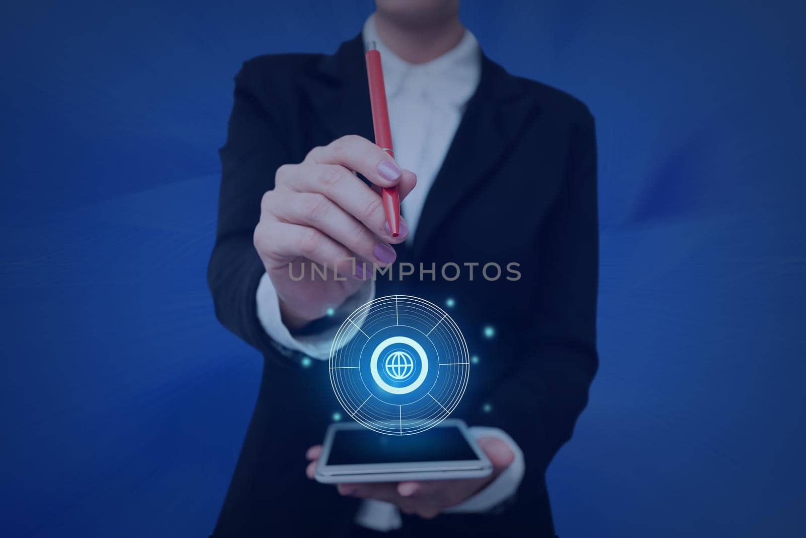 Lady Pressing Screen Of Mobile Phone Showing The Futuristic Technology