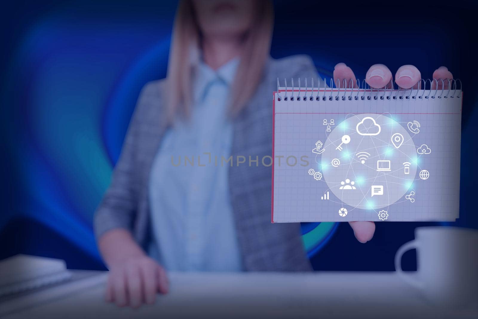 Lady Pressing Screen Of Mobile Phone Showing The Futuristic Technology. Palm Tapping Cell Phone Inside Room Presenting Modern Automation. by nialowwa