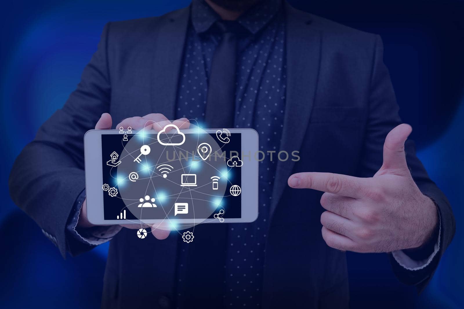 Man holding Screen Of Mobile Phone Showing The Futuristic Technology.