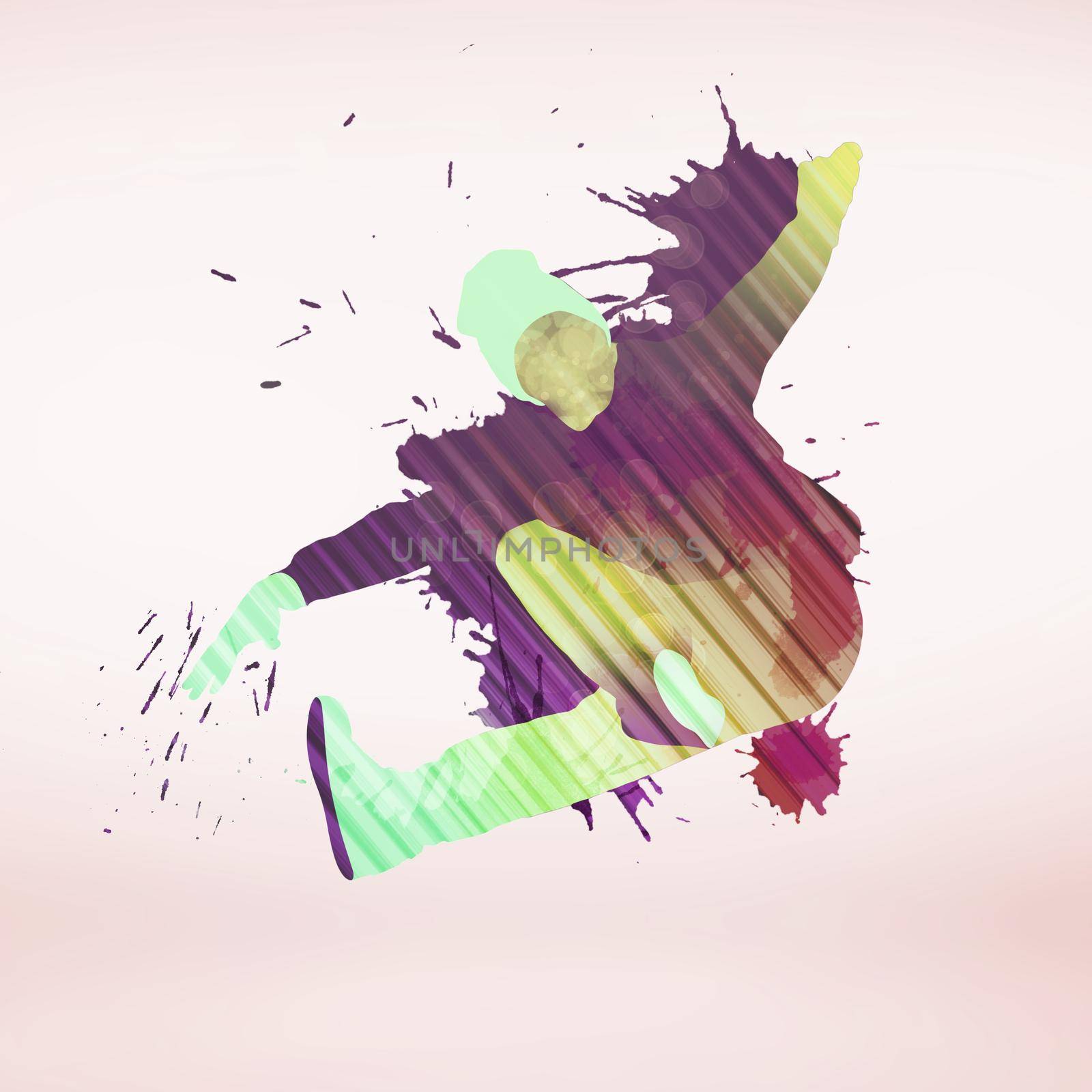 Colorful silhouette of dancer in jump on white background