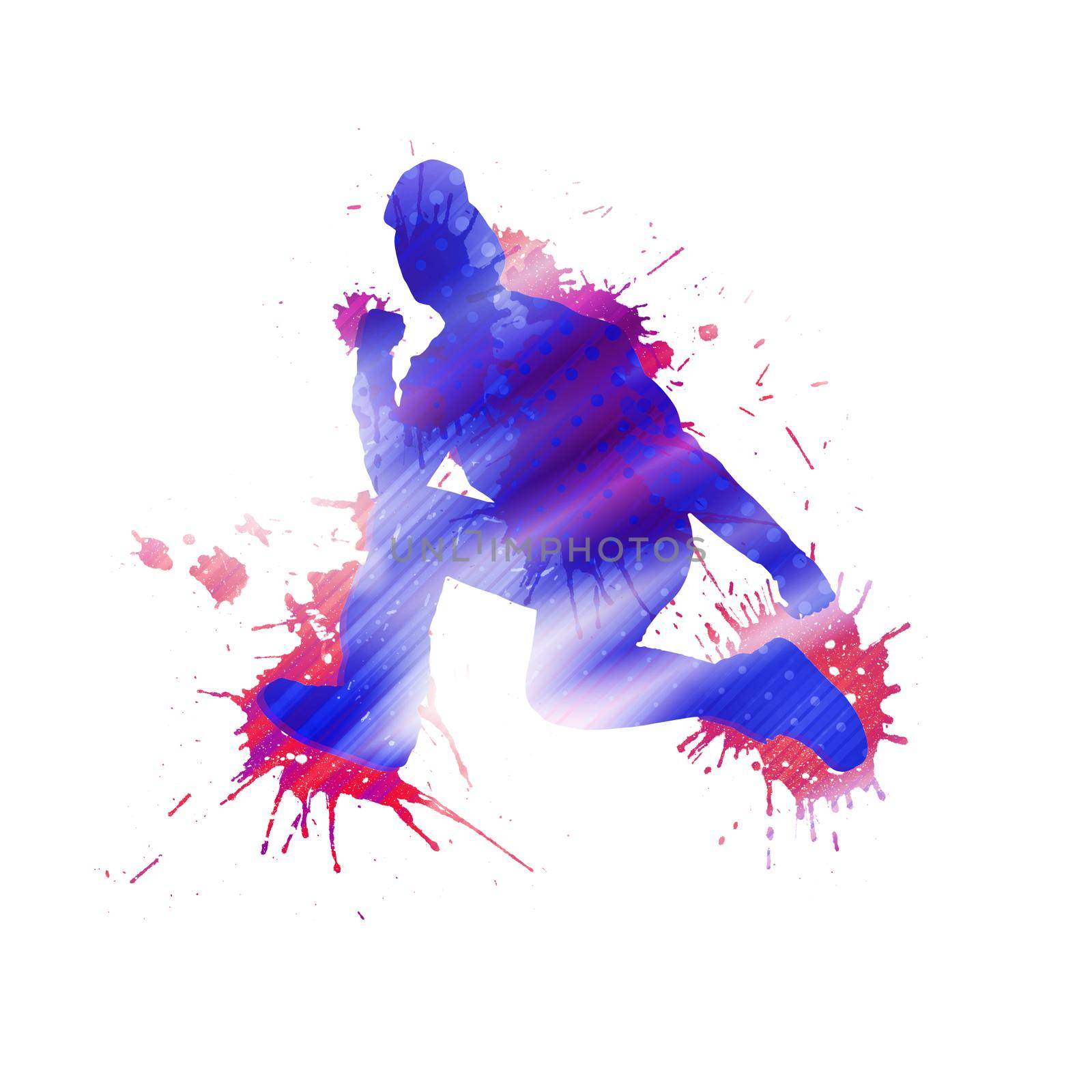 Colorful silhouette of dancer in jump on white background