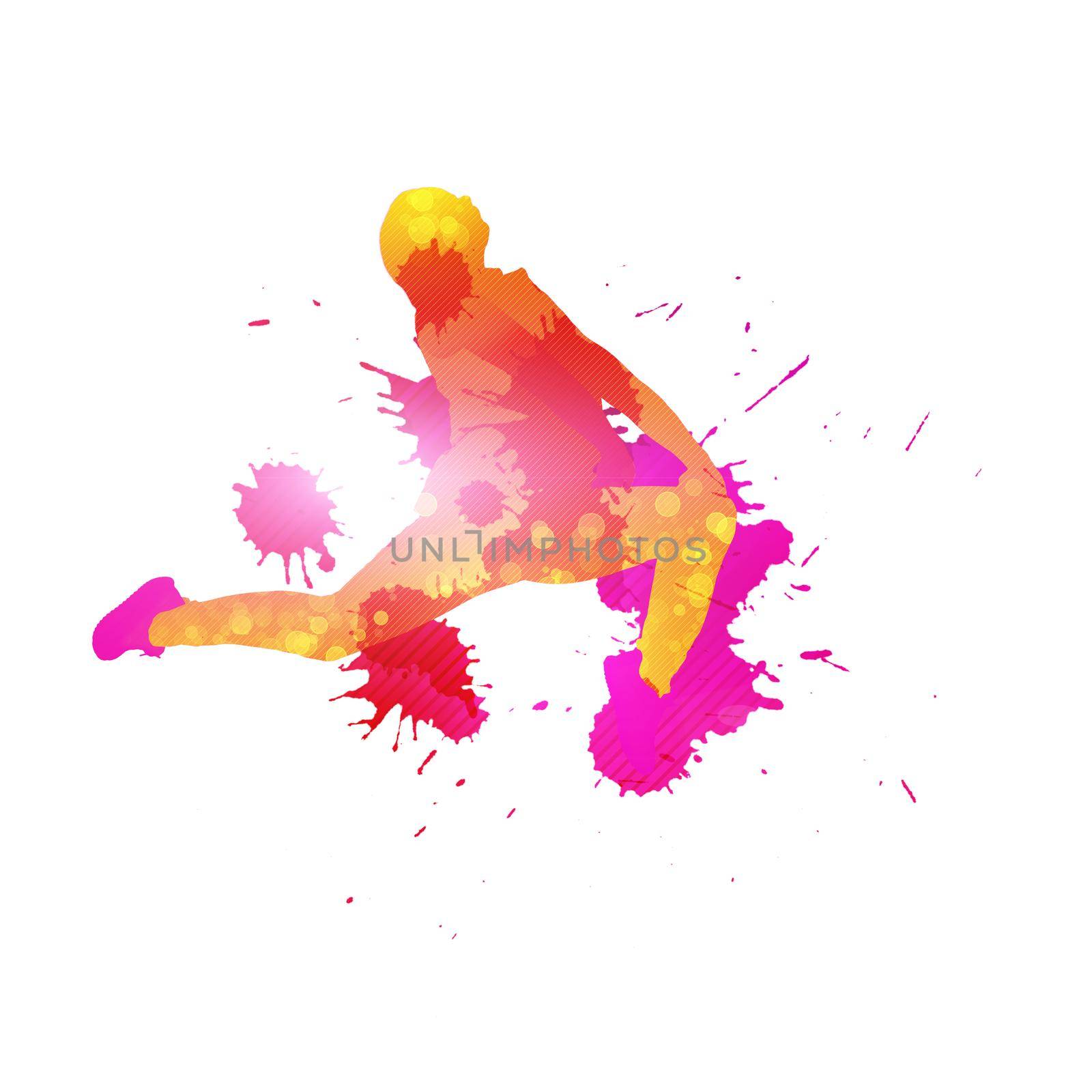 Colorful silhouette of dancer in jump on white background