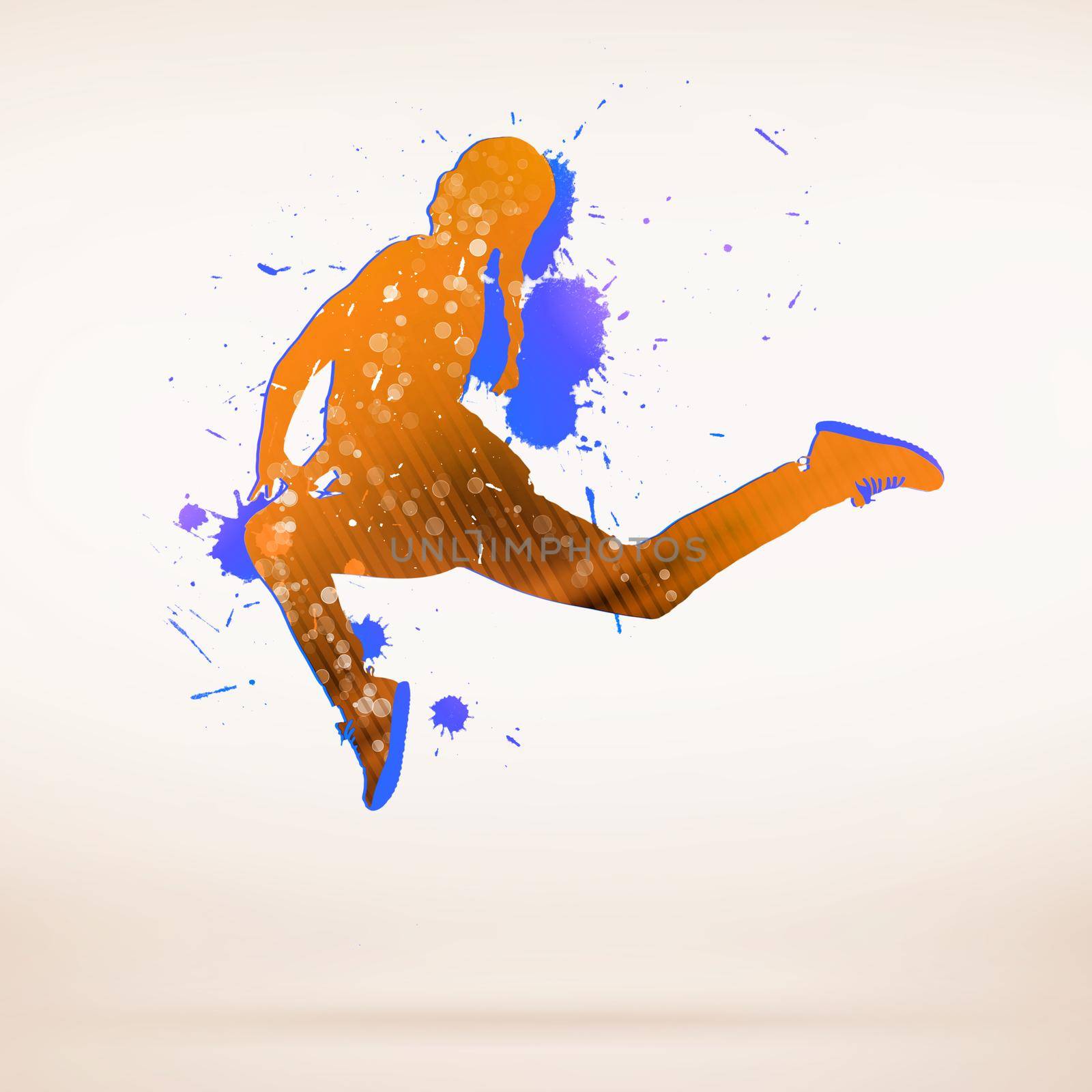 Colorful silhouette of dancer in jump on white background