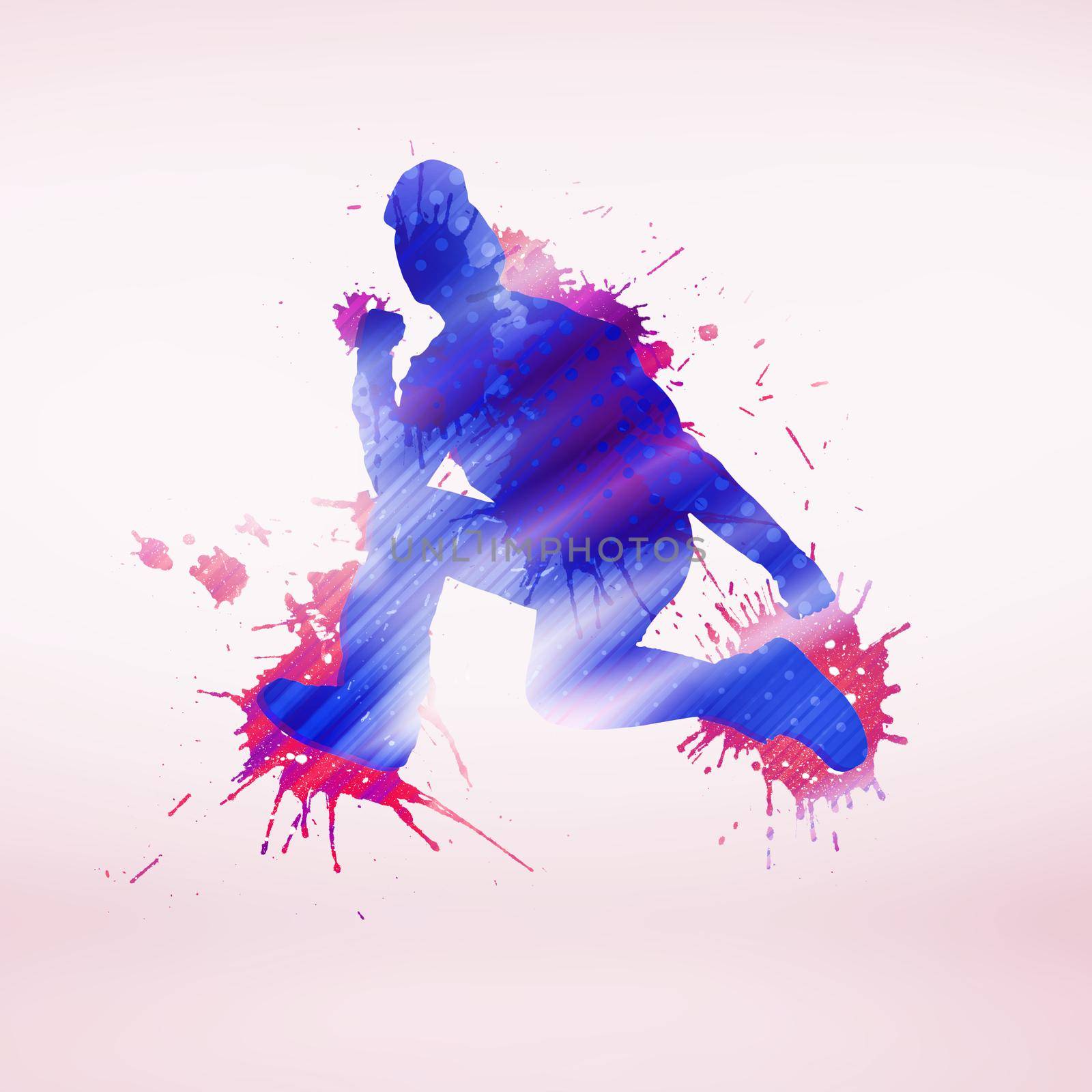 Colorful silhouette of dancer in jump on white background