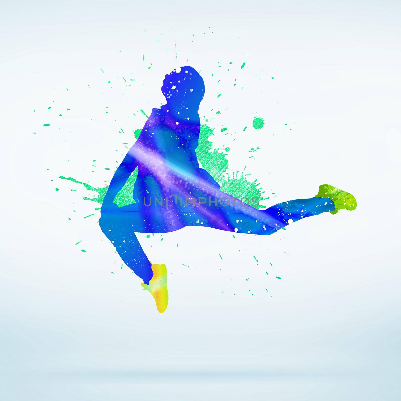 Colorful silhouette of dancer in jump on white background