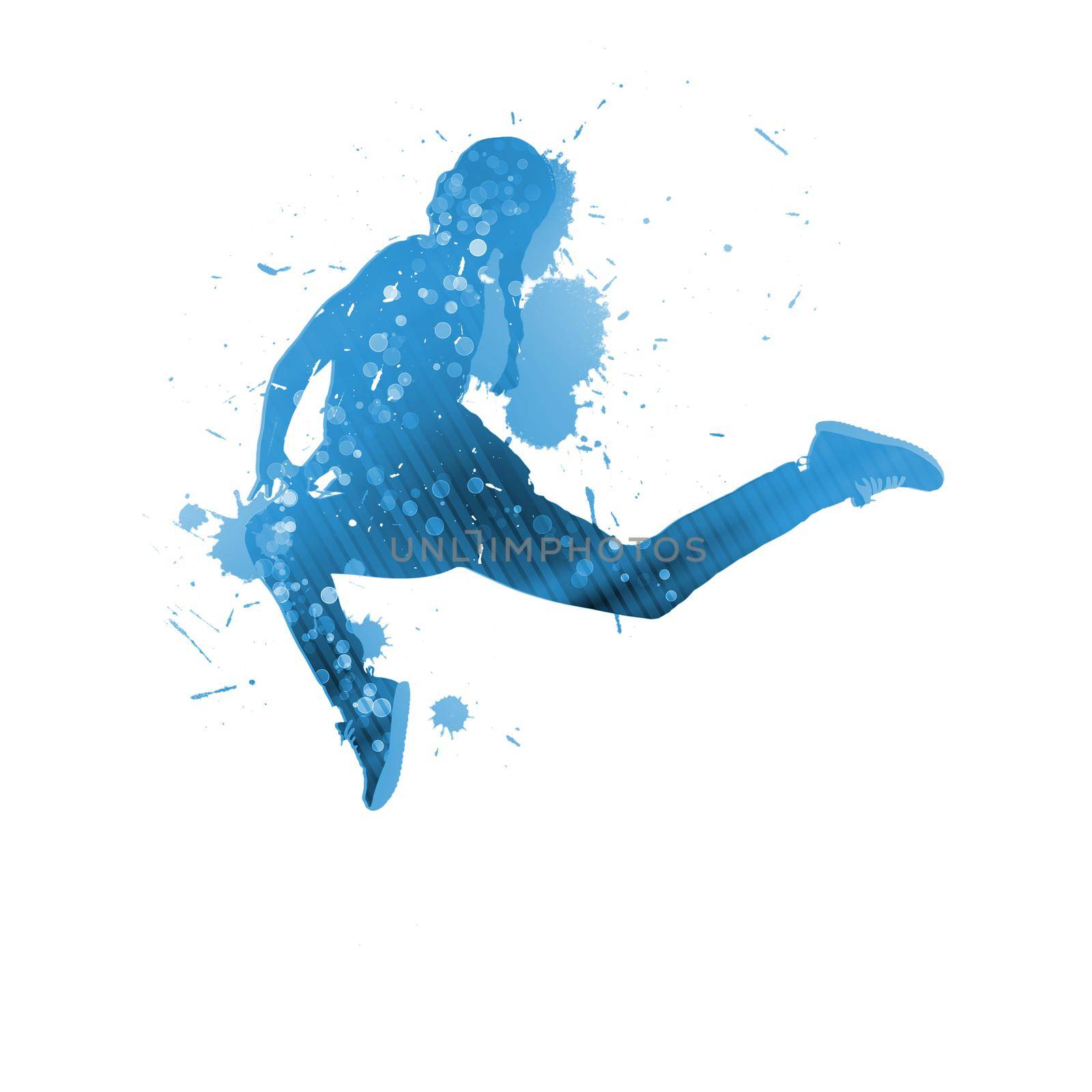 Colorful silhouette of dancer in jump on white background